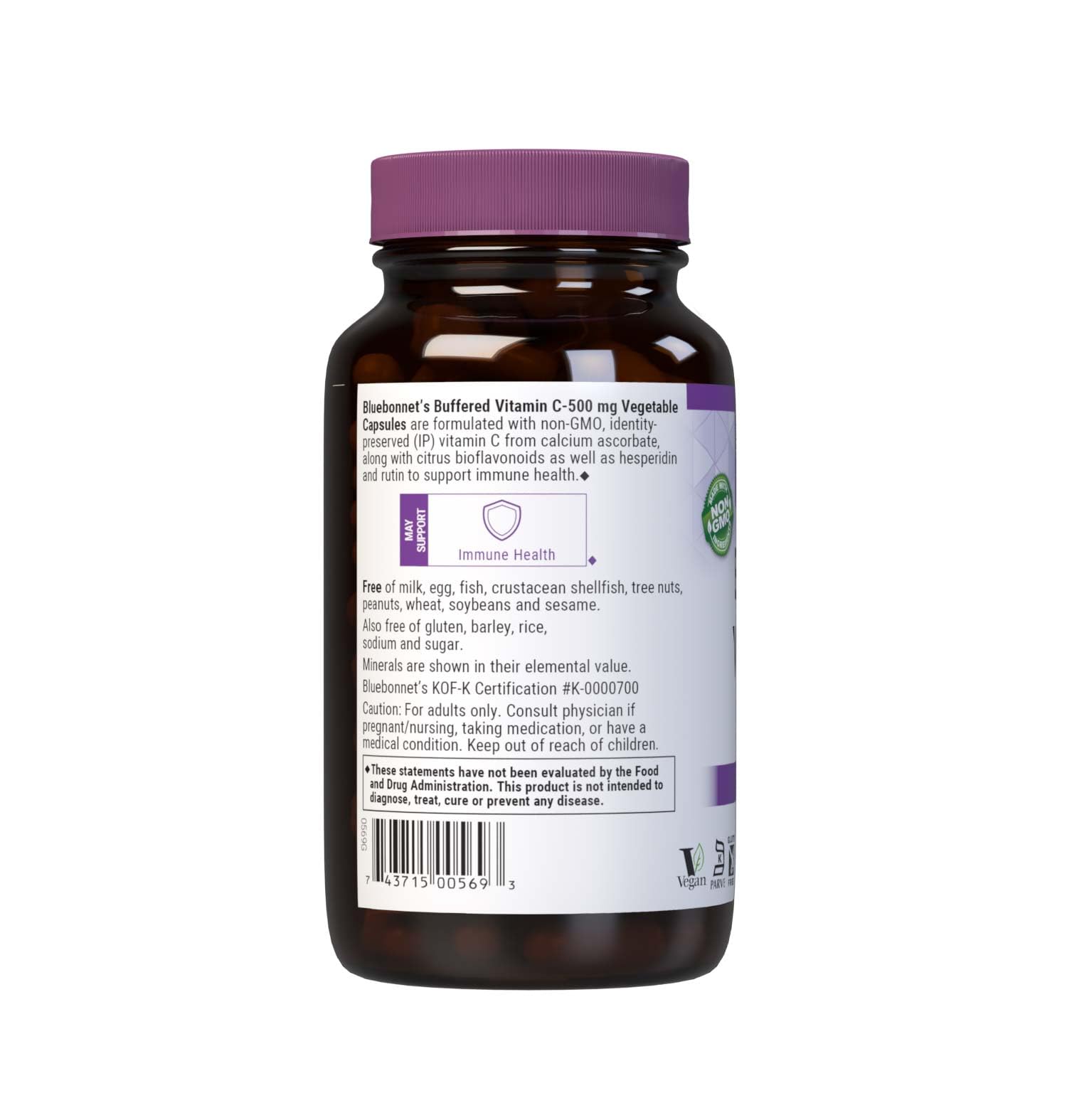 BlueBonnet Buffered Vitamin C 500mg packaging with capsule details