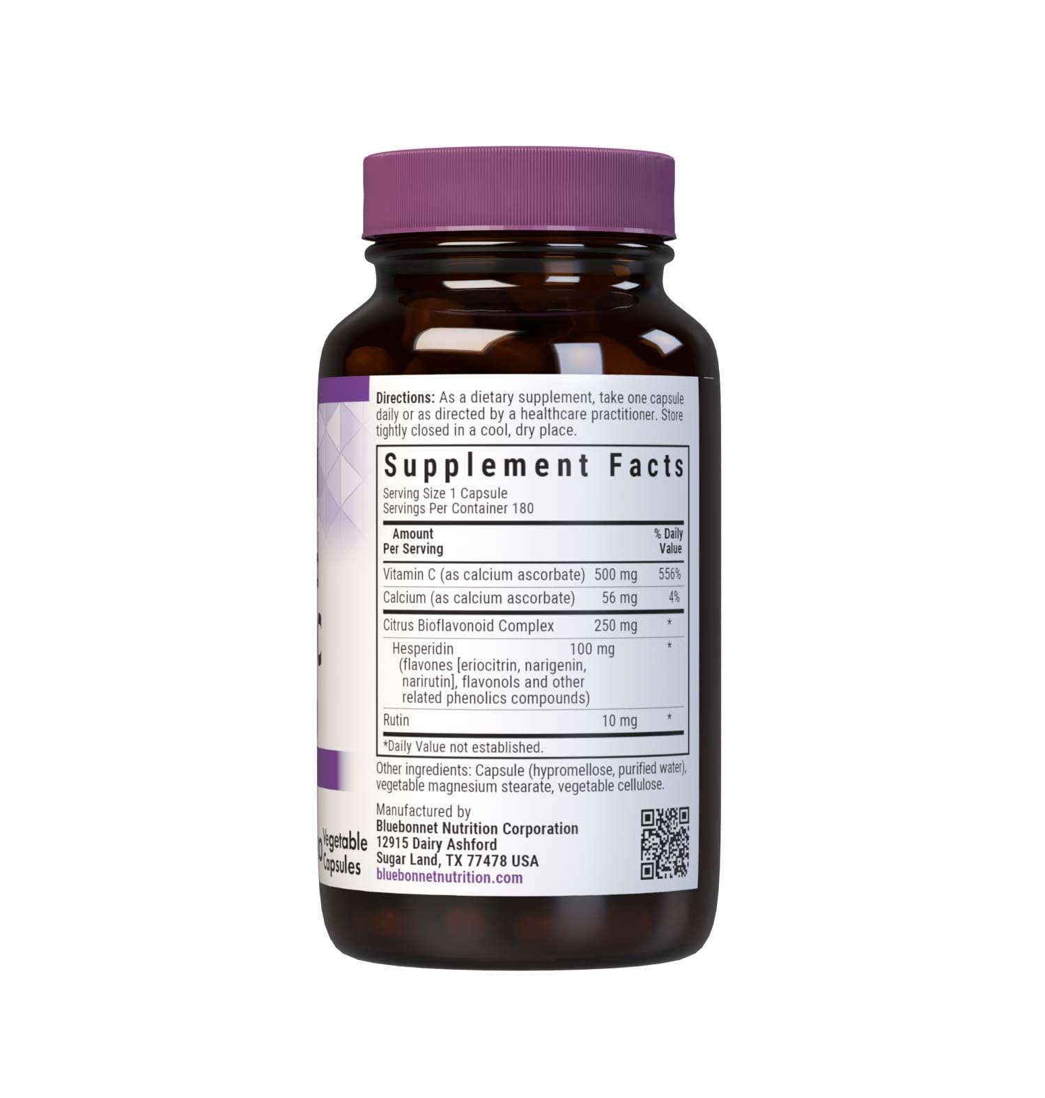 BlueBonnet Buffered Vitamin C 500mg vegetable capsules side view
