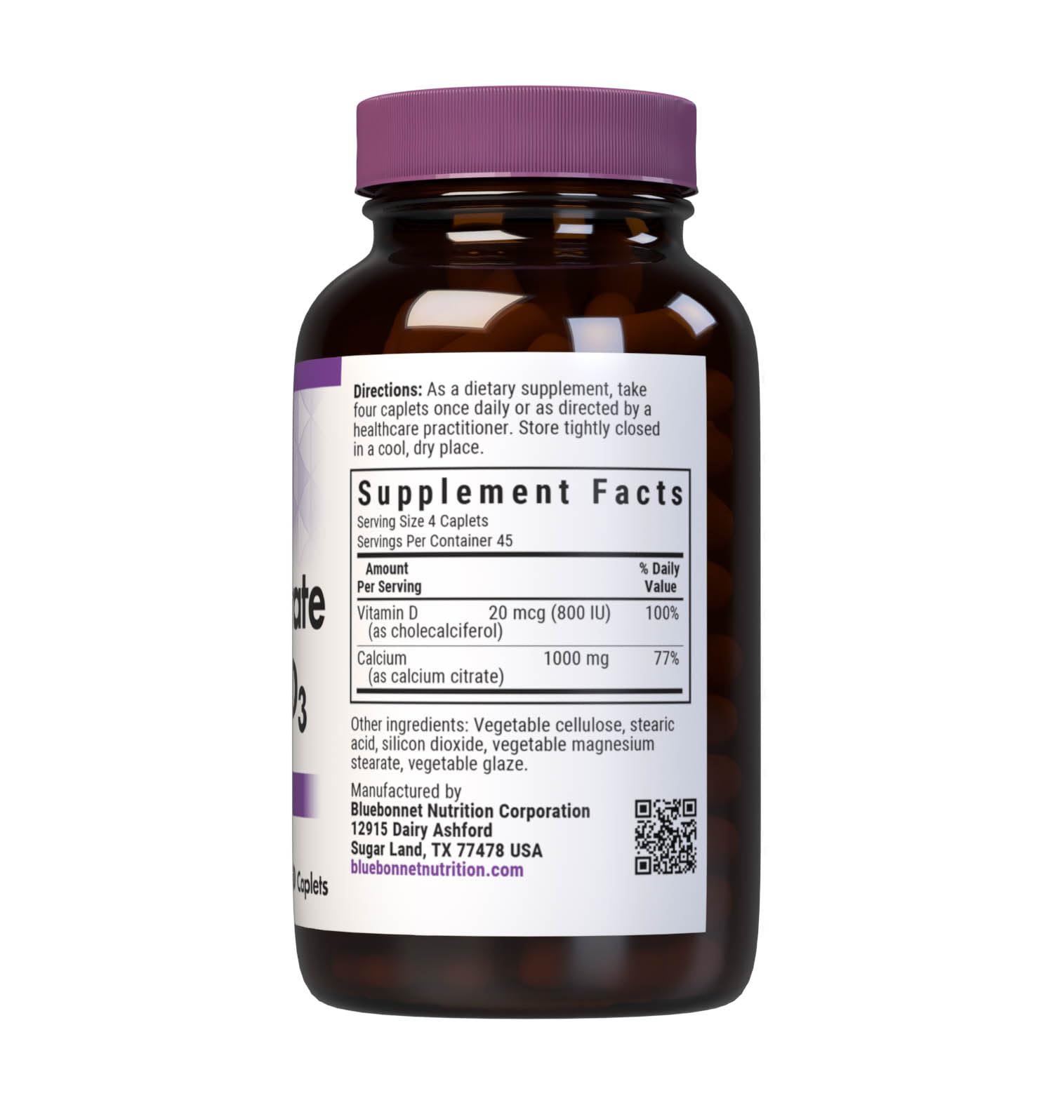 BlueBonnet Calcium Citrate 1000 mg nutrition facts label