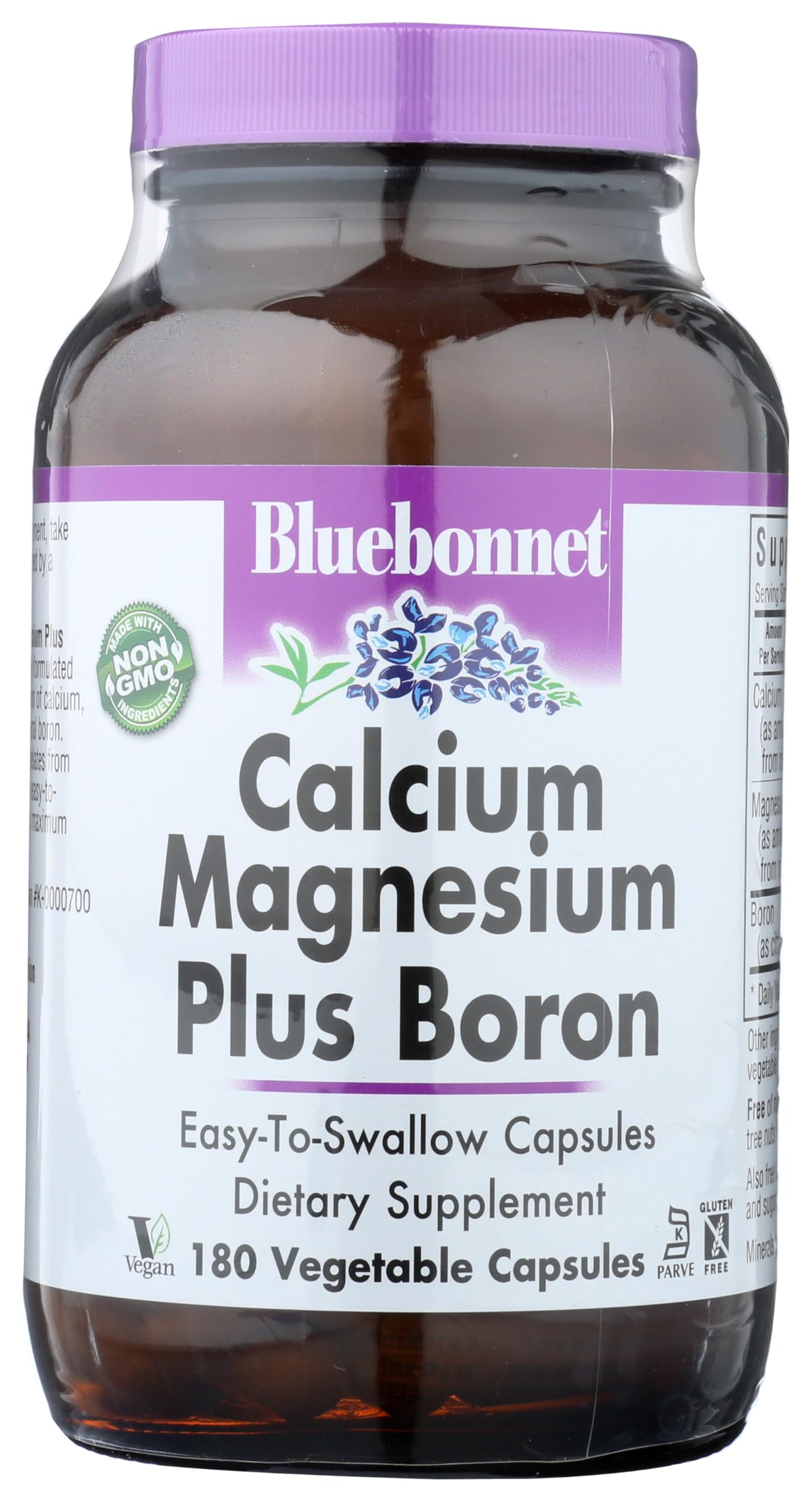 BlueBonnet Calcium Magnesium Plus Boron 180 Vegetable Capsules front view