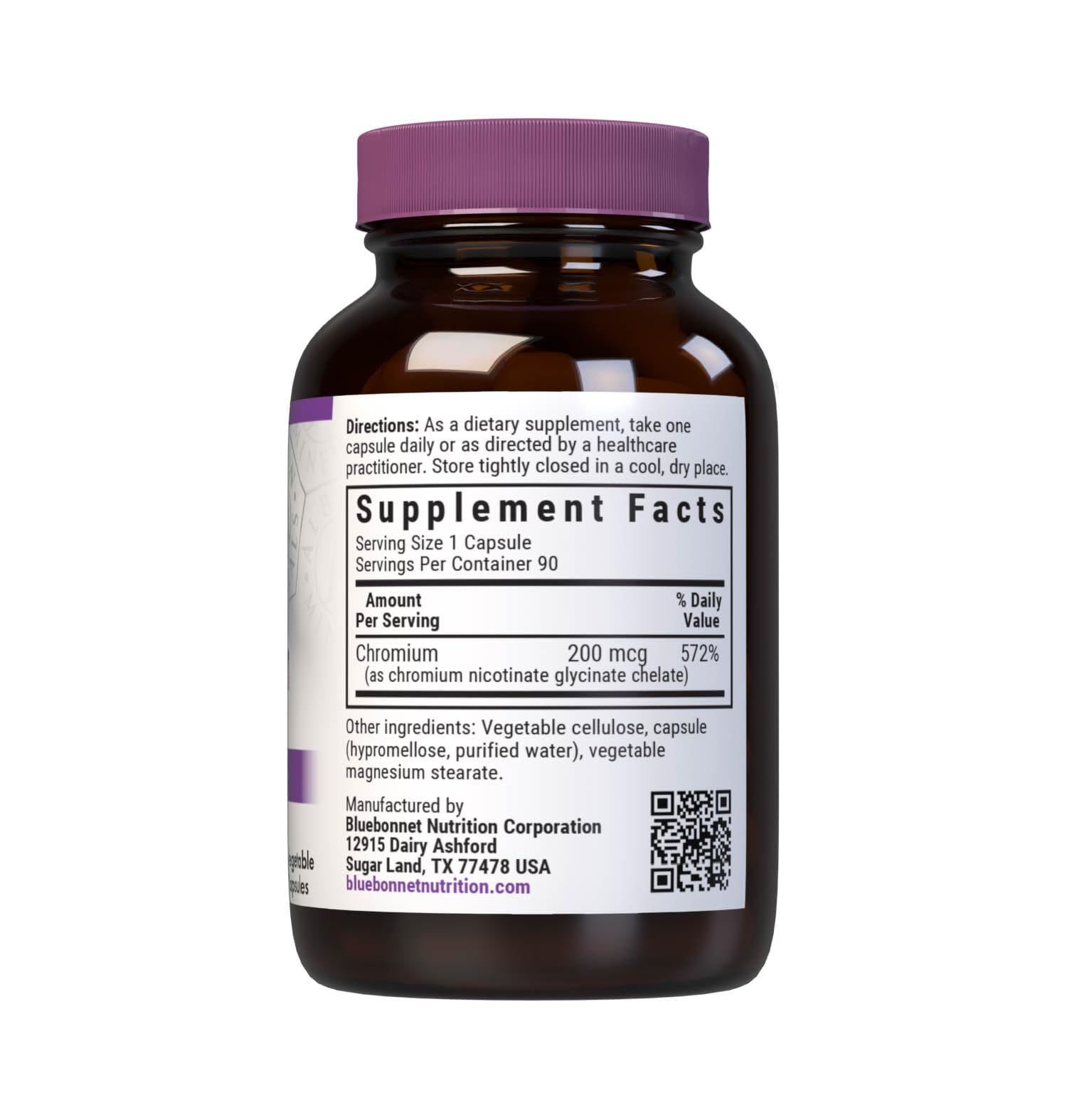BlueBonnet Chromium Nicotinate Chelate 200 mcg supplement bottle side view