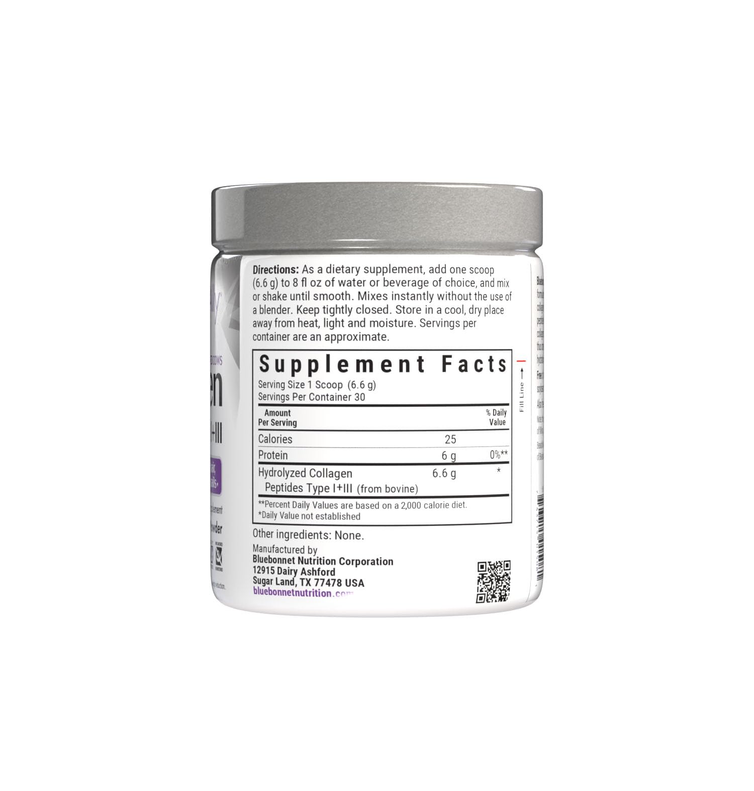 BlueBonnet Collagen Powder nutritional information on the back