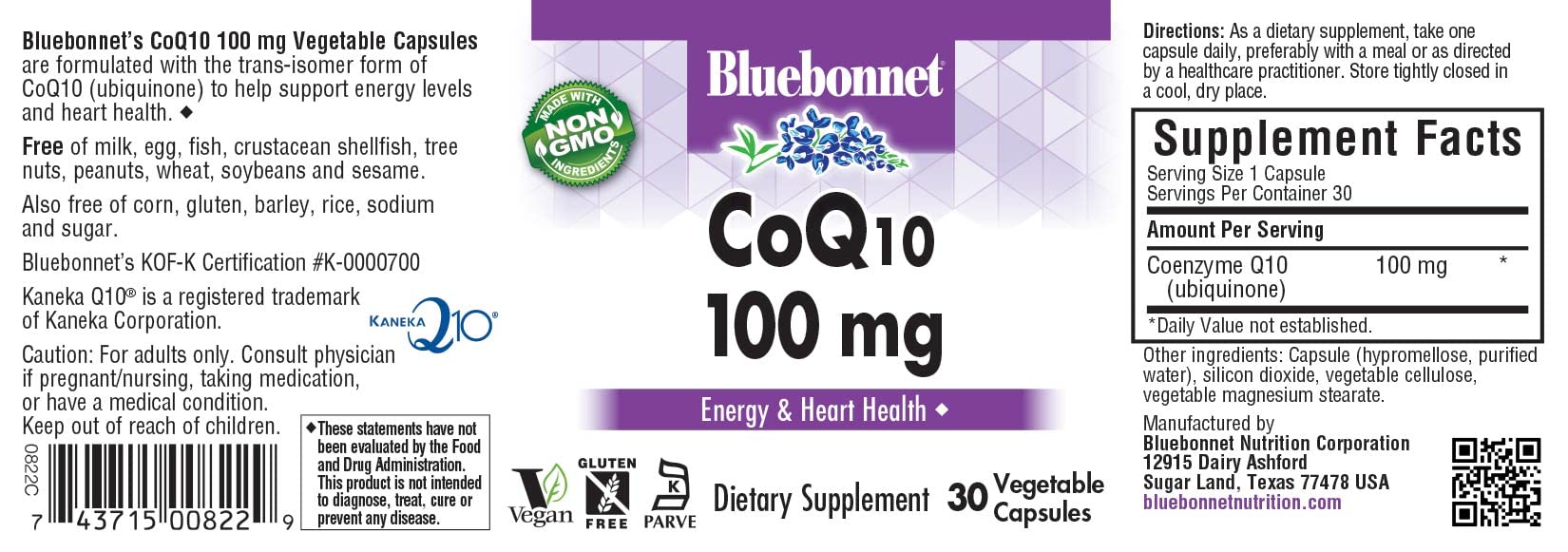 BlueBonnet CoQ10 100 mg Vegetable Capsules packaging details