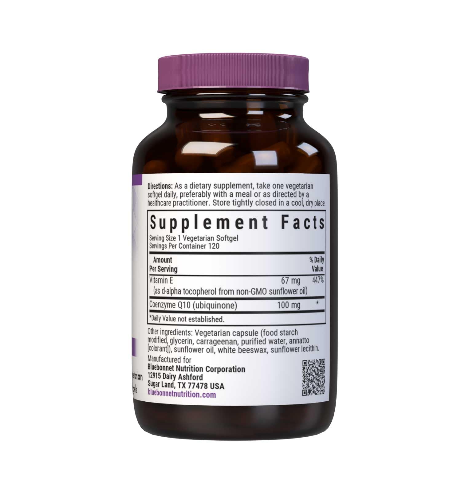 BlueBonnet CoQ10 100 mg Vegetarian Softgels back view with ingredients