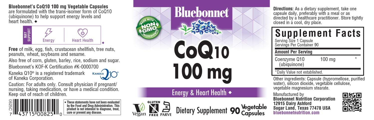 BlueBonnet CoQ10 100mg capsules with label details
