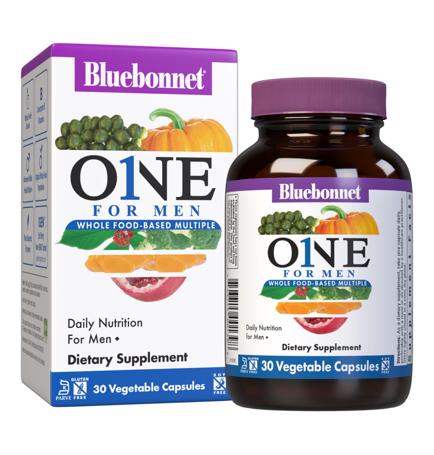 BlueBonnet Daily Multivitamin for Men 30 Vegetable Capsules front view