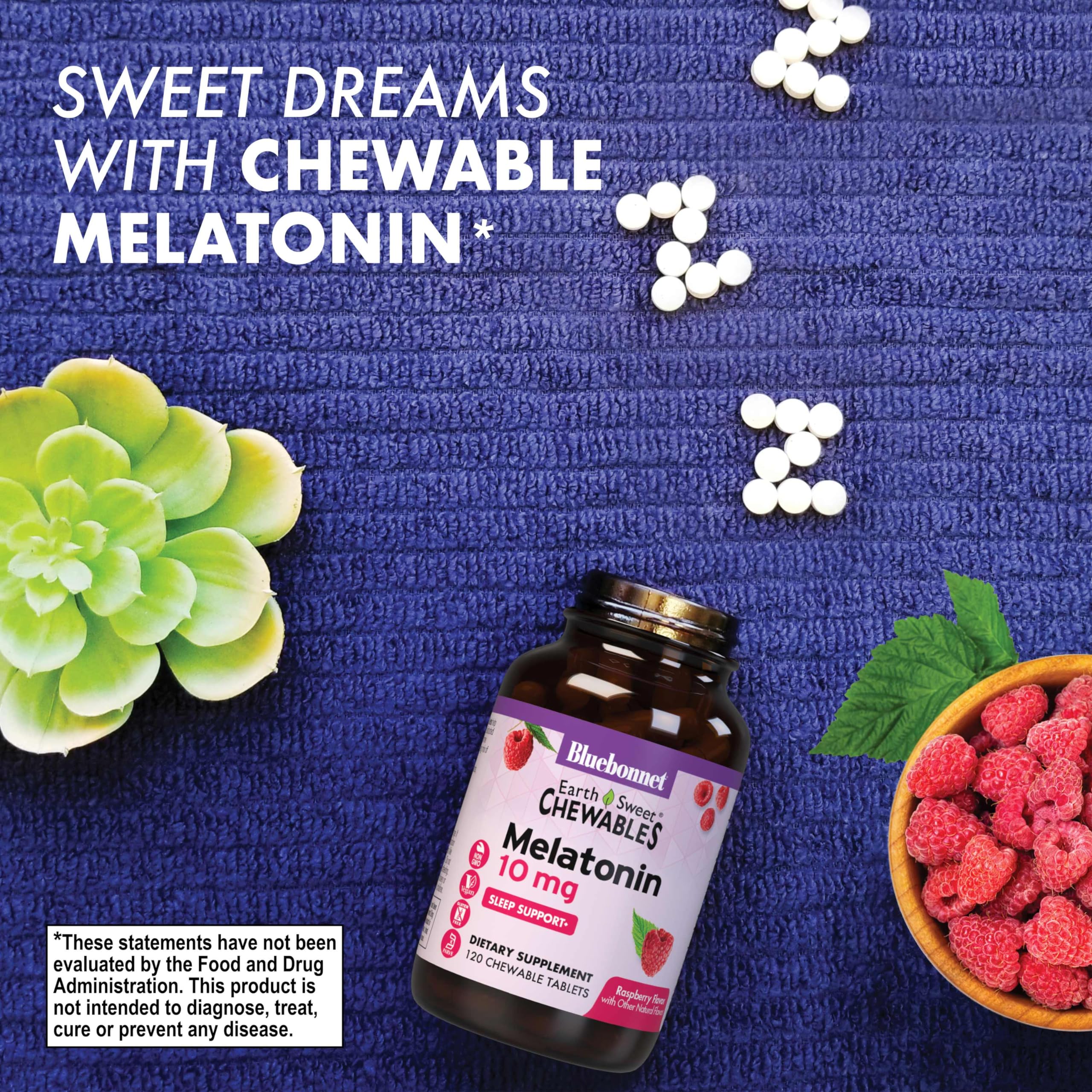 BlueBonnet EarthSweet Melatonin 10 mg tablets with fruit ingredients