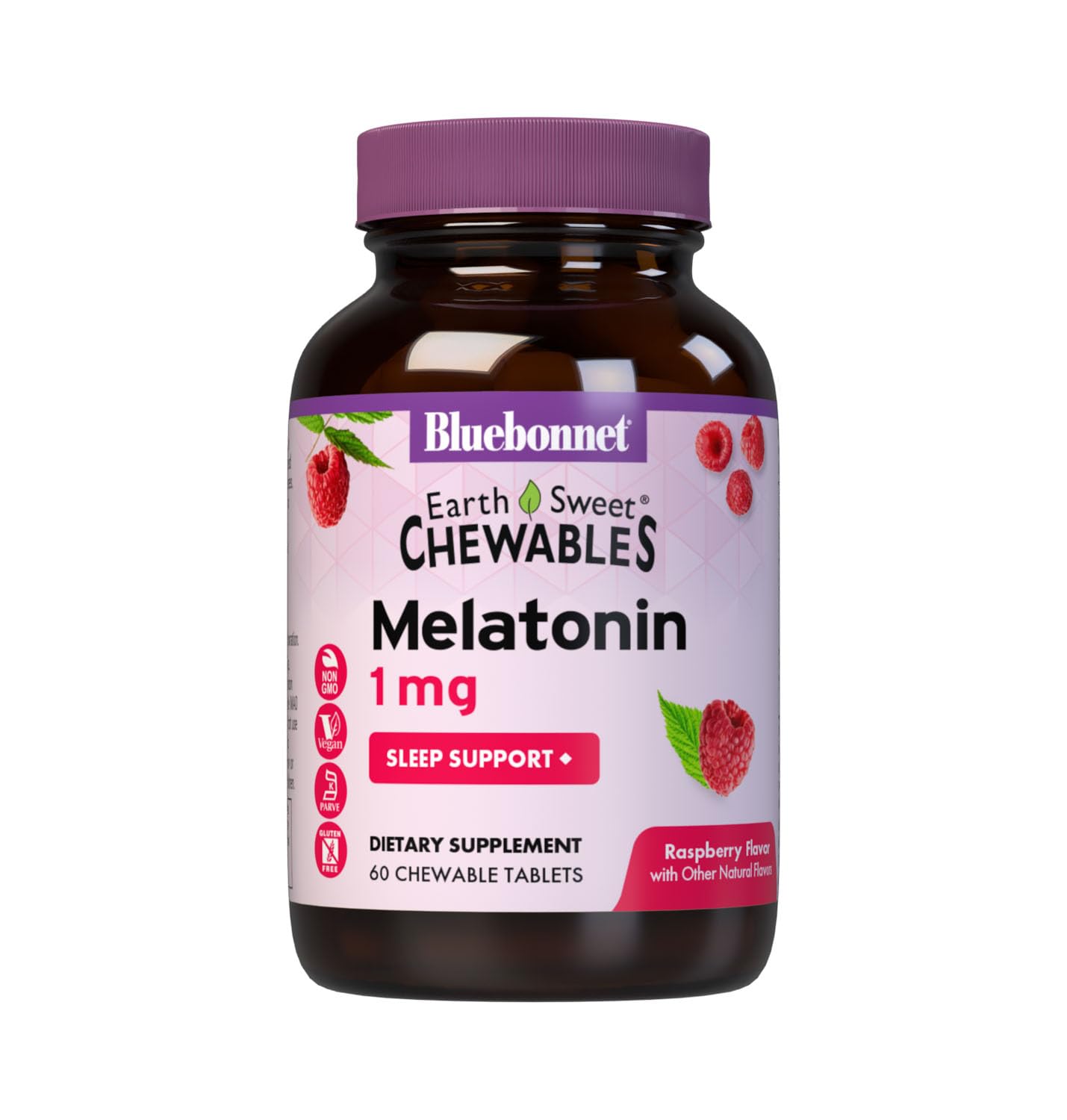Bluebonnet EarthSweet Melatonin 1mg Chewable Tablets Raspberry front view