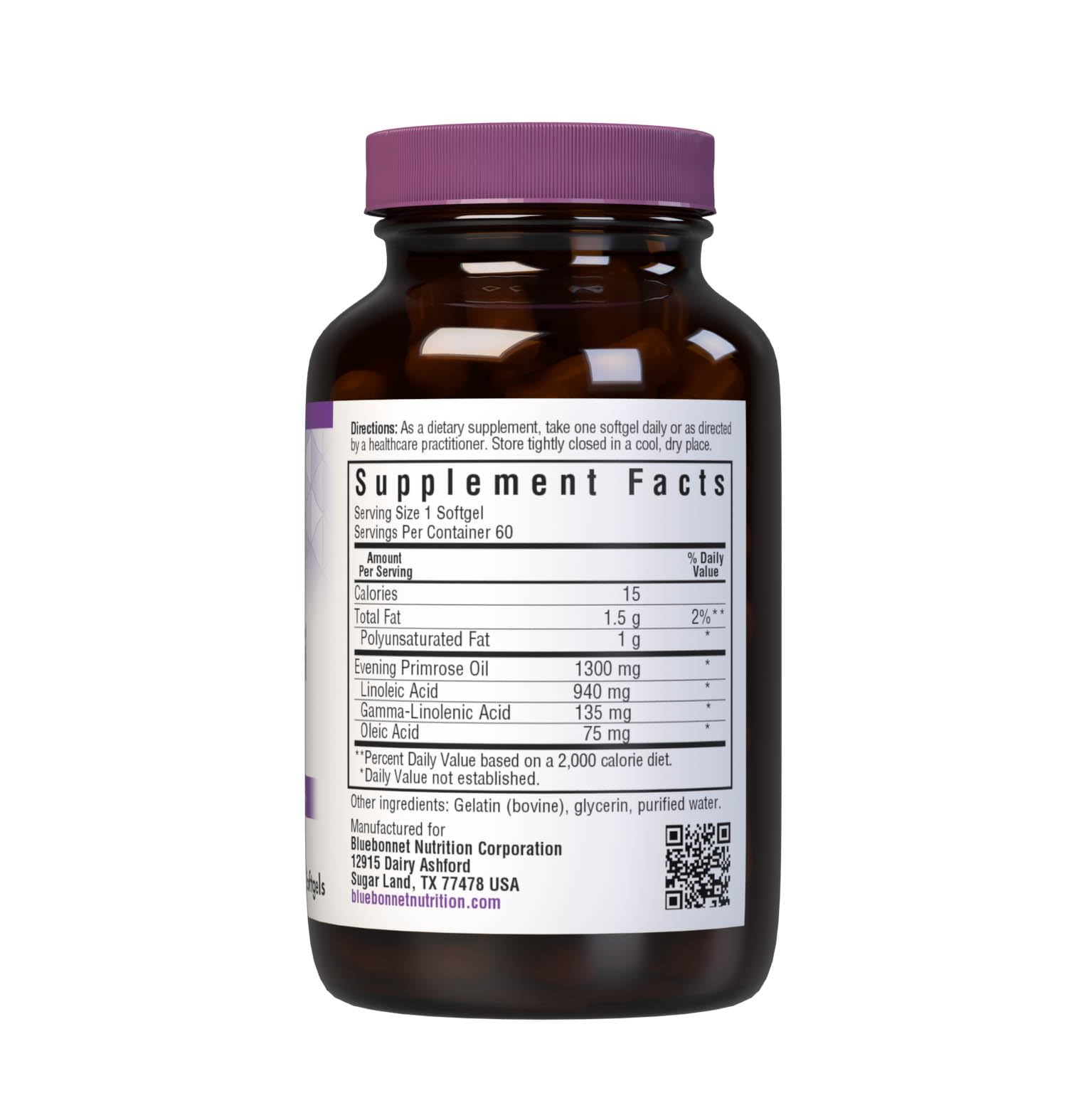 BlueBonnet Evening Primrose Oil 1300 mg Softgels side view