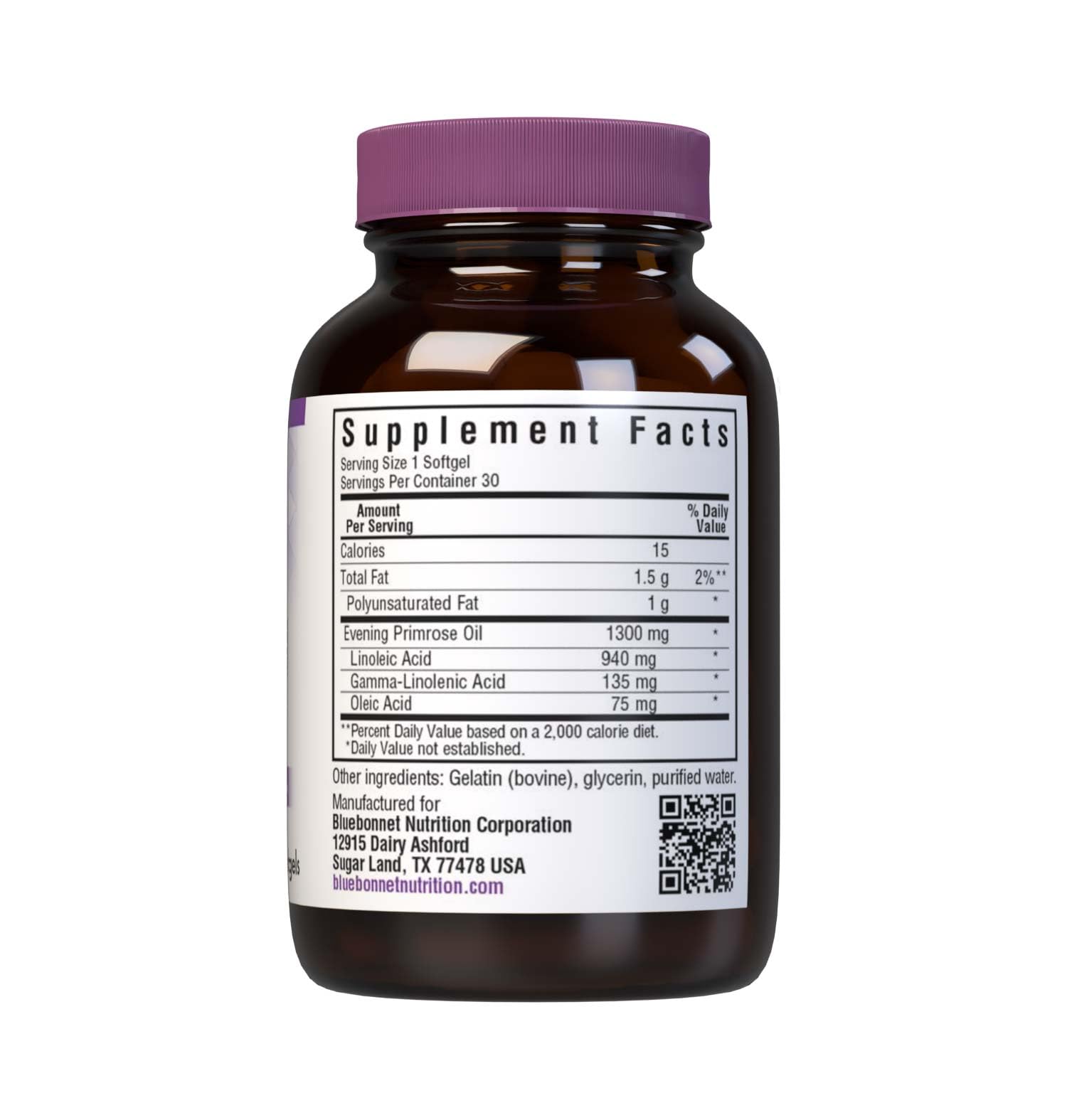 BlueBonnet Evening Primrose Oil Softgels 1300mg side view