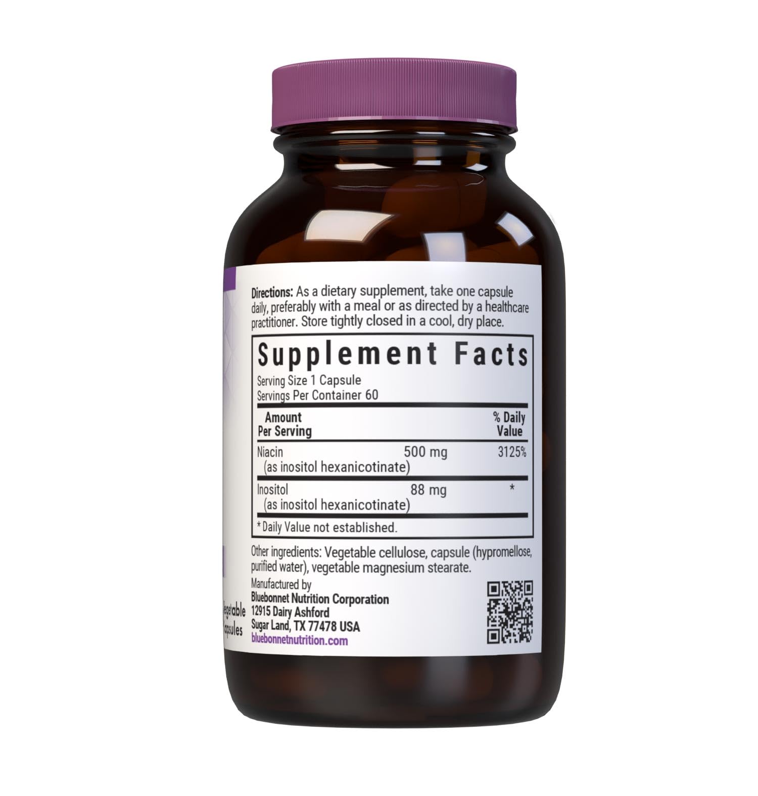 BlueBonnet Flush-Free Niacin 500 mg Vegetable Capsules side view