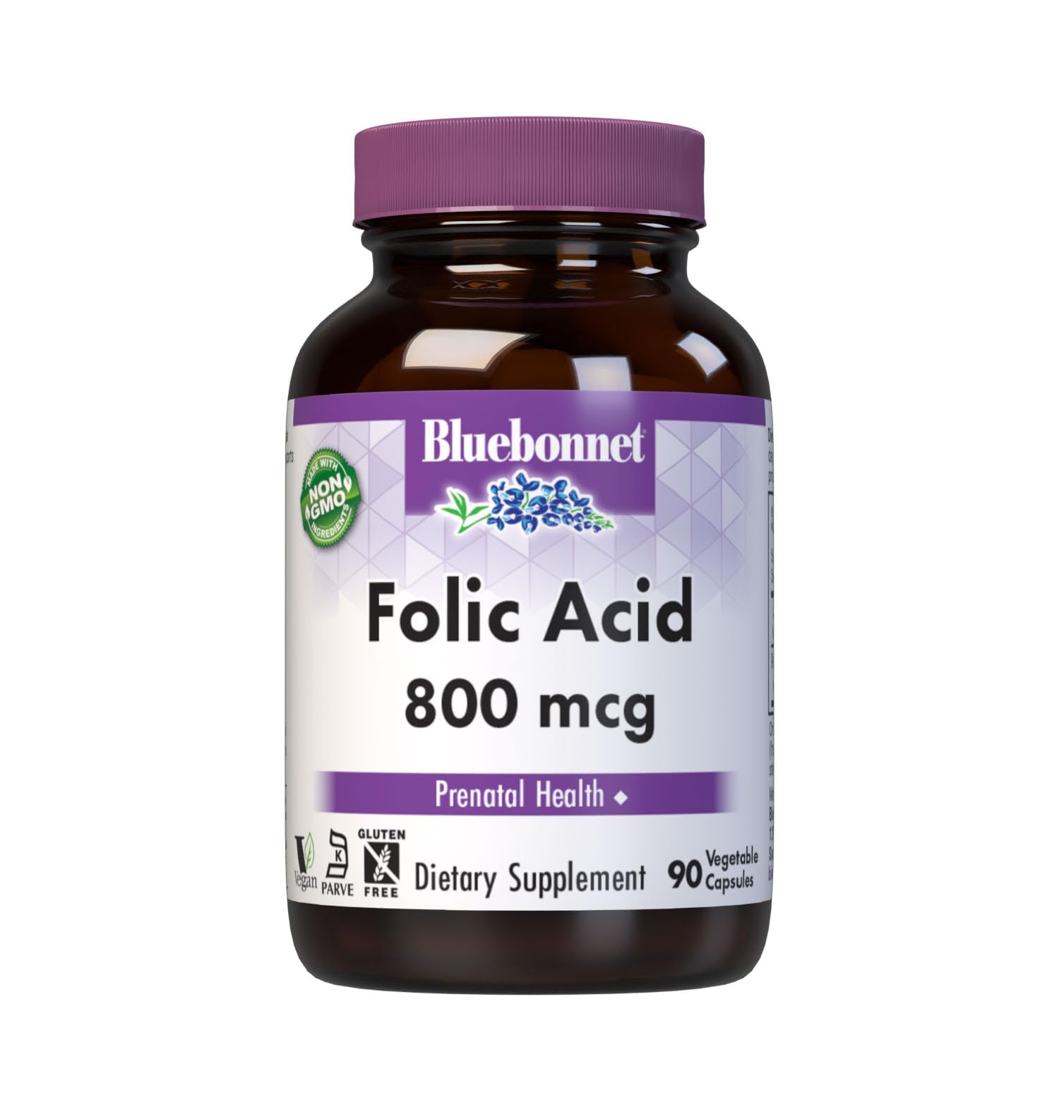 BlueBonnet Folic Acid 800 mcg Vegetable Capsules front view