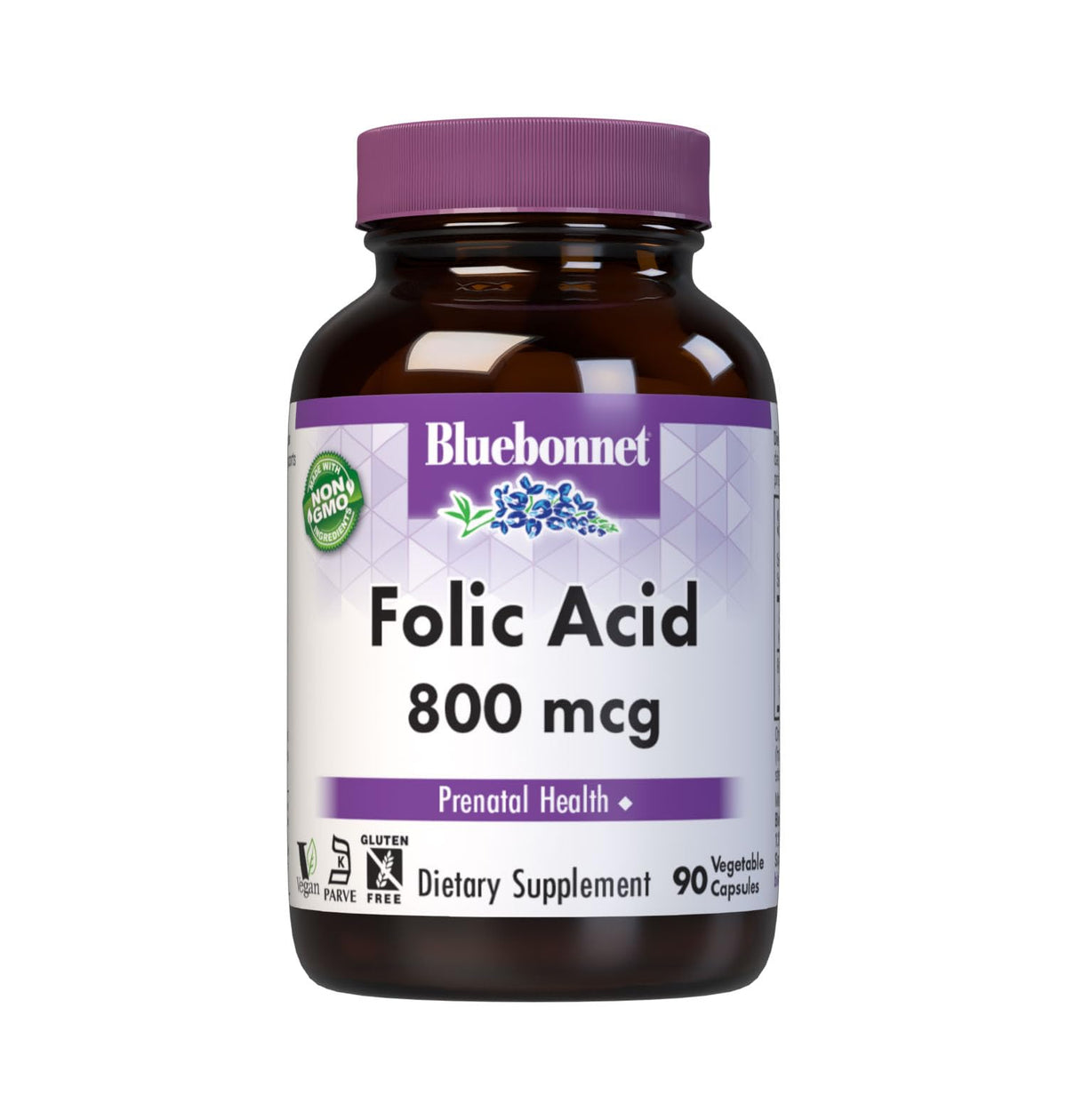 BlueBonnet Folic Acid 800 mcg Vegetable Capsules front view