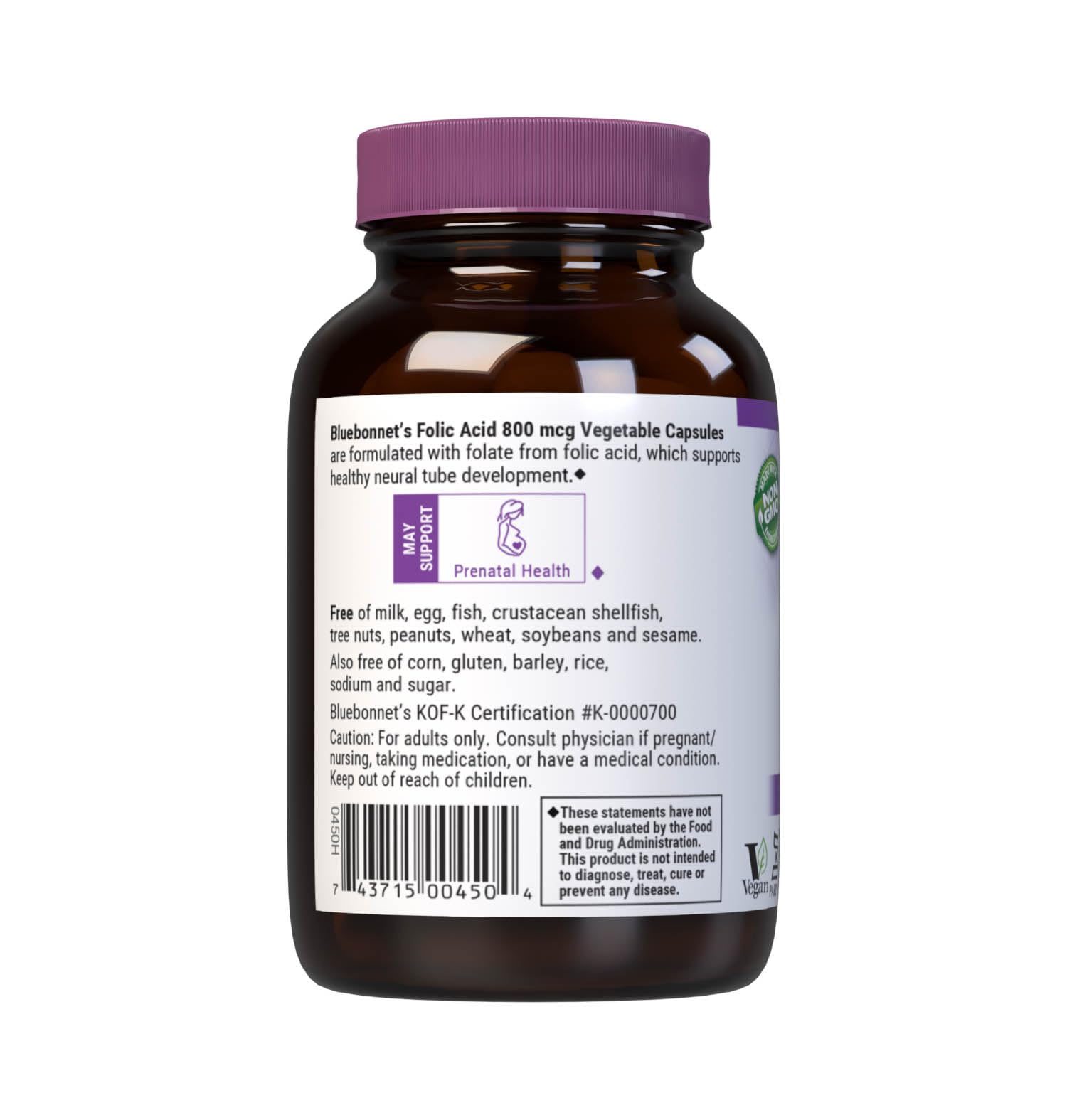 BlueBonnet Folic Acid 800 mcg Vegetable Capsules packaging