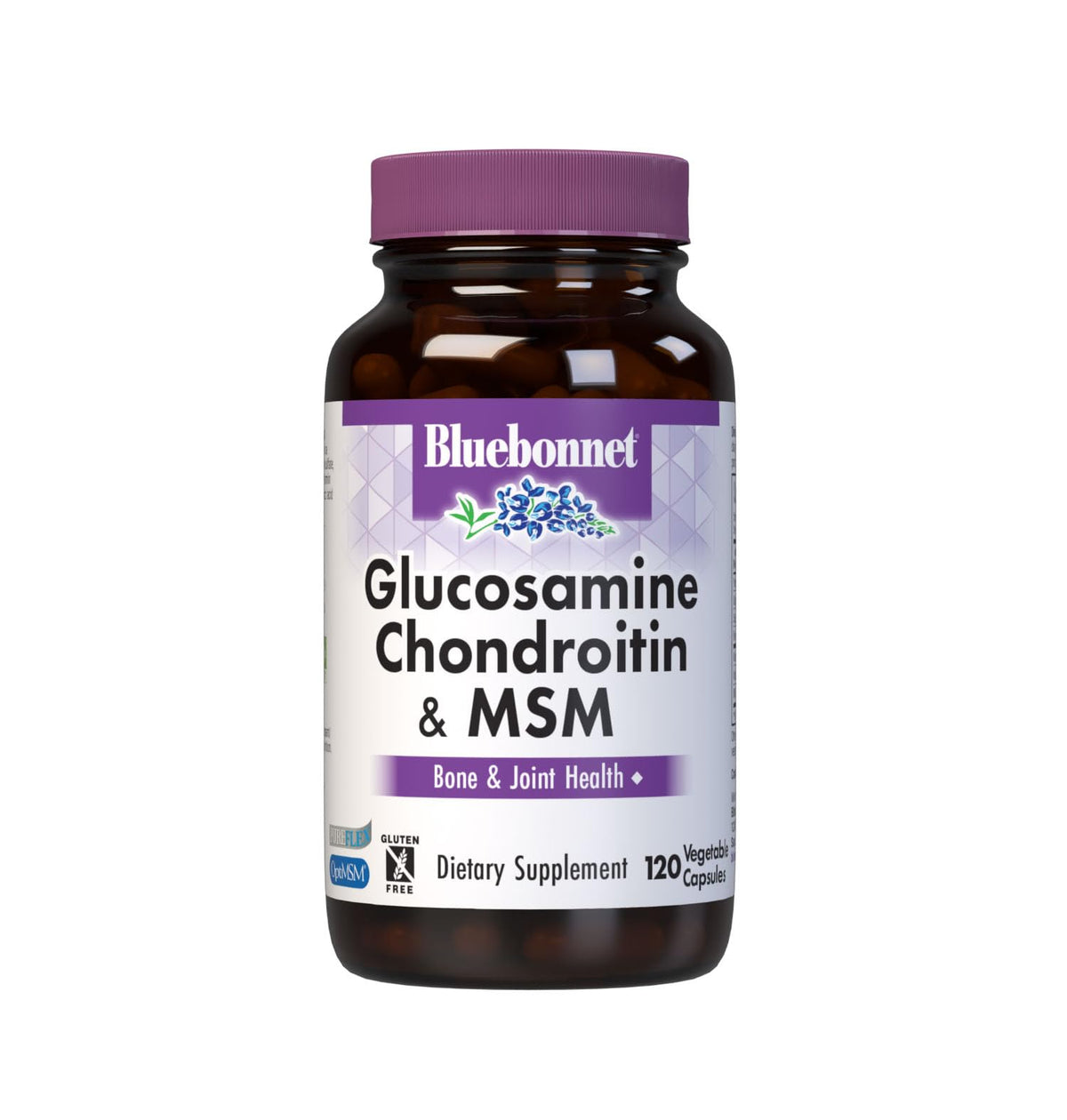 BlueBonnet Glucosamine Chondroitin Plus MSM 120 Vegetable Capsules front view
