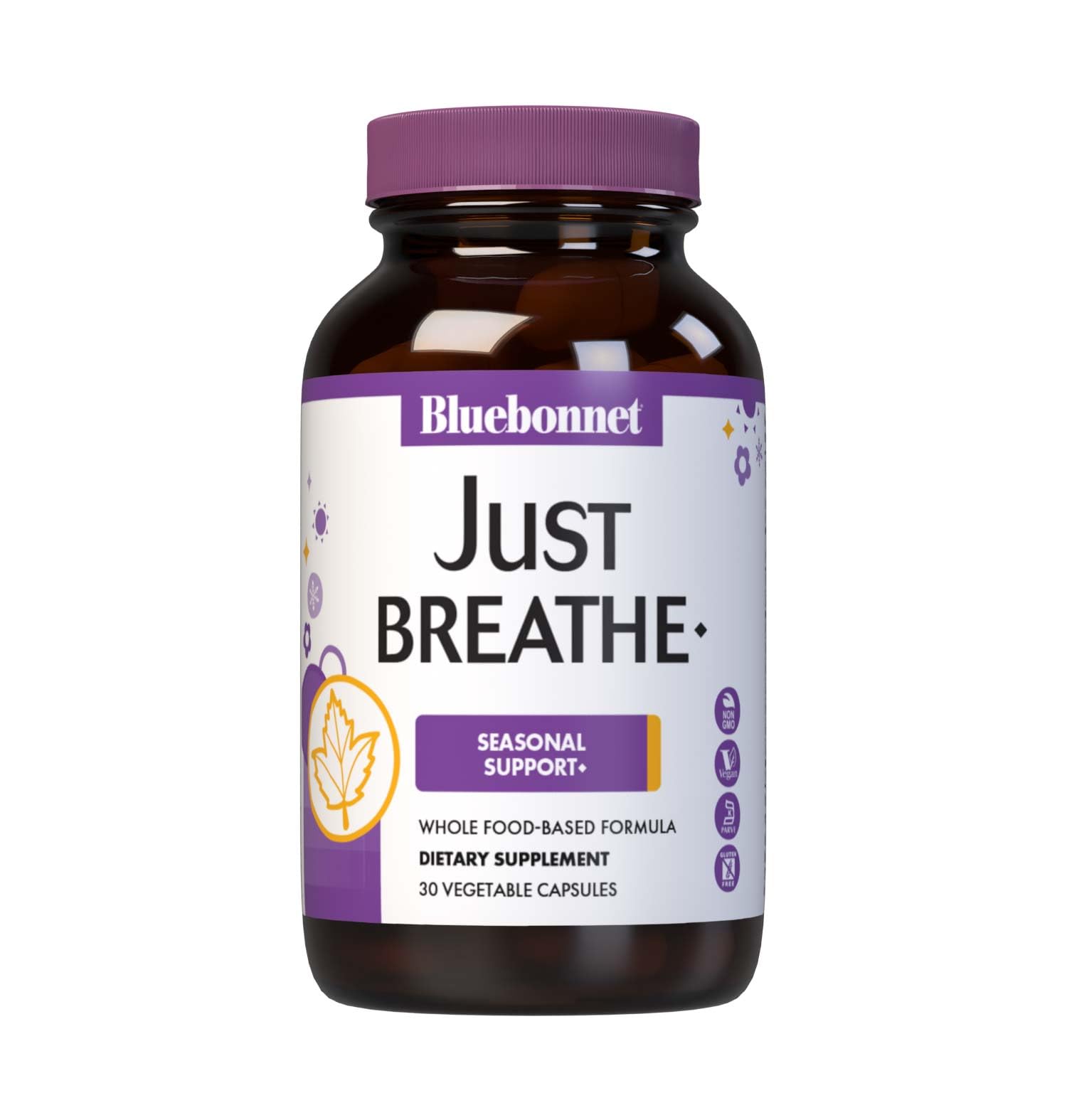 BlueBonnet Just Breathe Vegetable Capsules front view with packaging