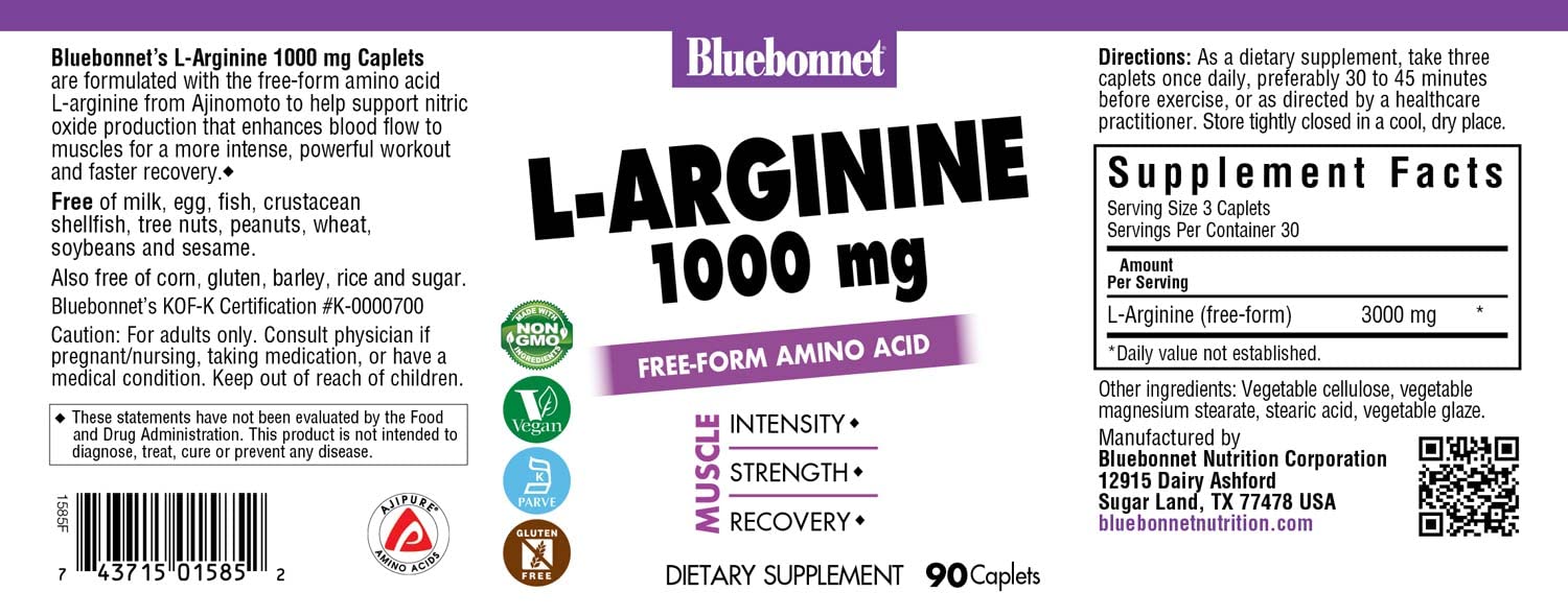BlueBonnet L-Arginine 3000 mg Caplets packaging side view