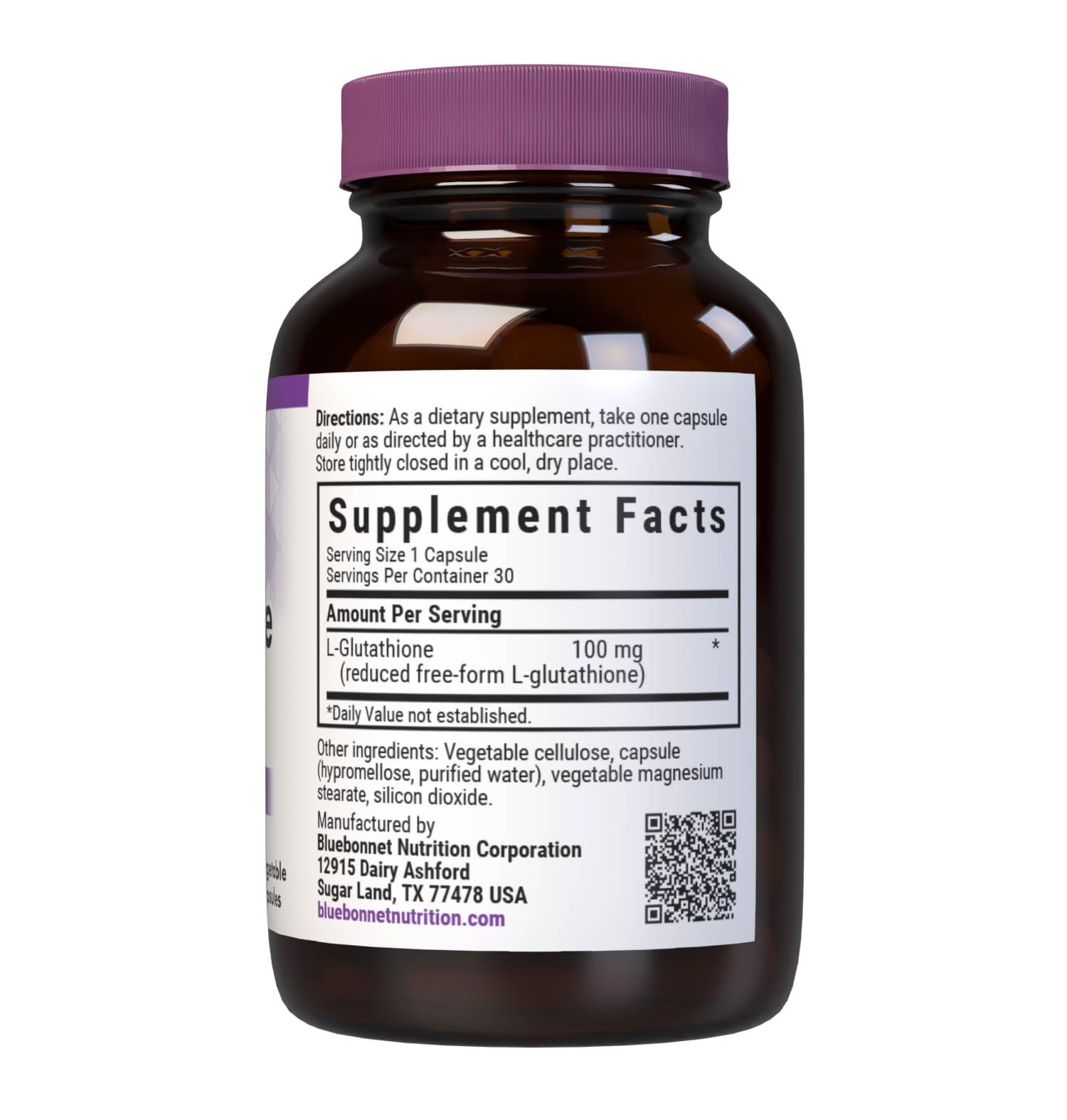 BlueBonnet L-Glutathione capsule bottle with label details