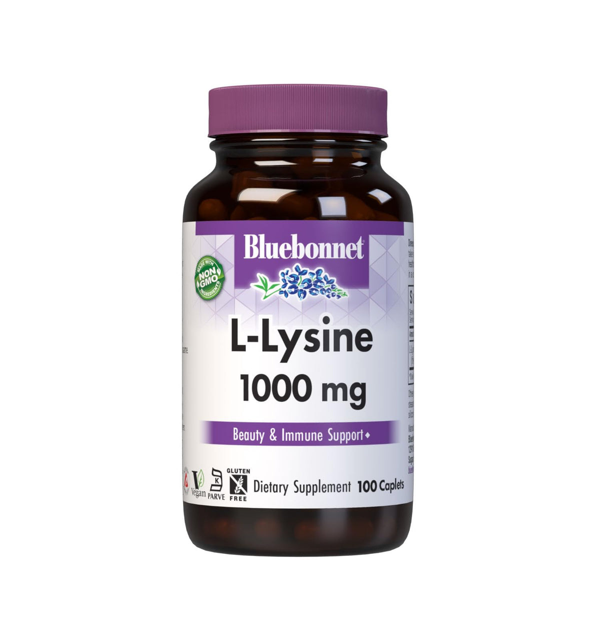 BlueBonnet L-Lysine 1000mg vegetable capsules front view