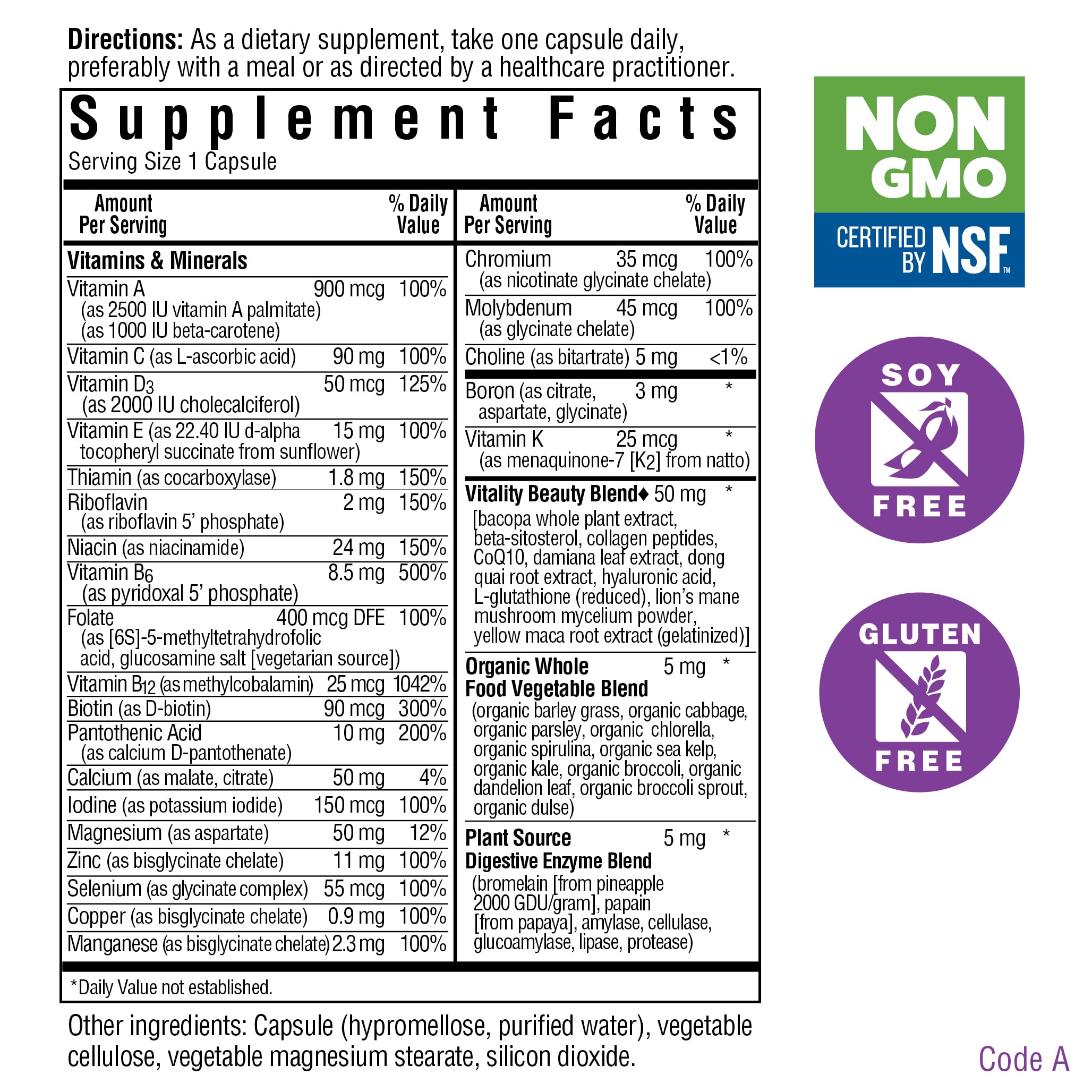 BlueBonnet Ladies’ ONE 40+ Multivitamin side view with label