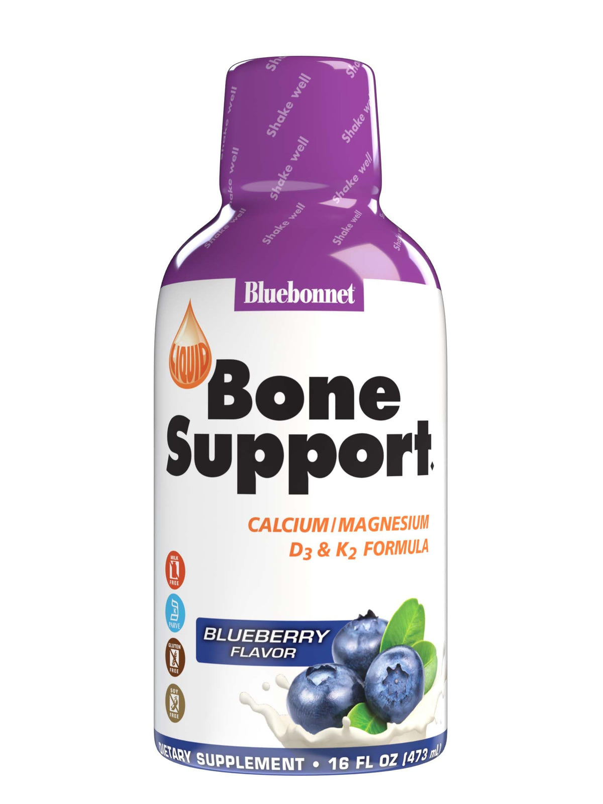 BlueBonnet Liquid Calcium Magnesium +D3 & K2 16 fl oz front view