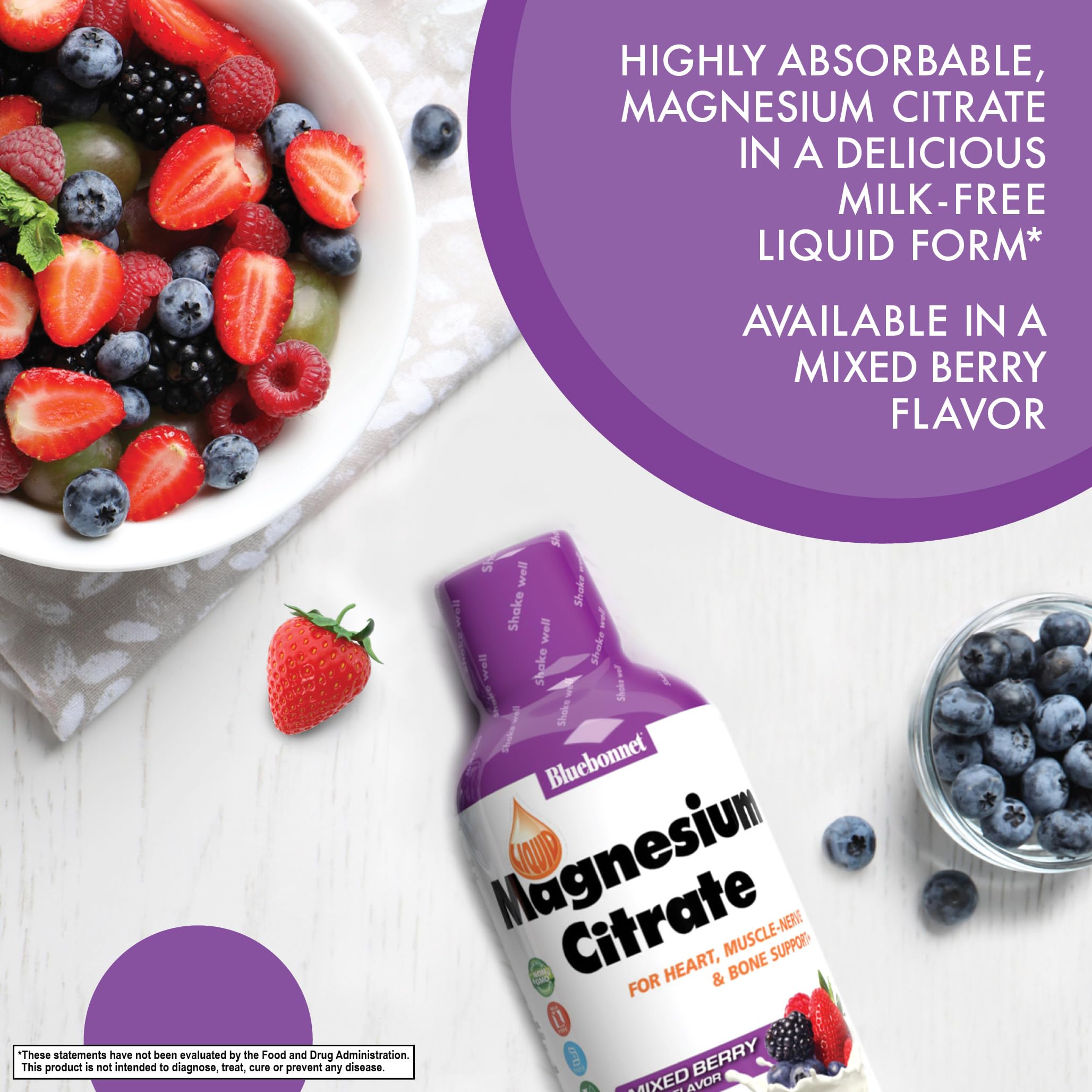 BlueBonnet Liquid Magnesium Citrate 420mg mixed berry flavour side view