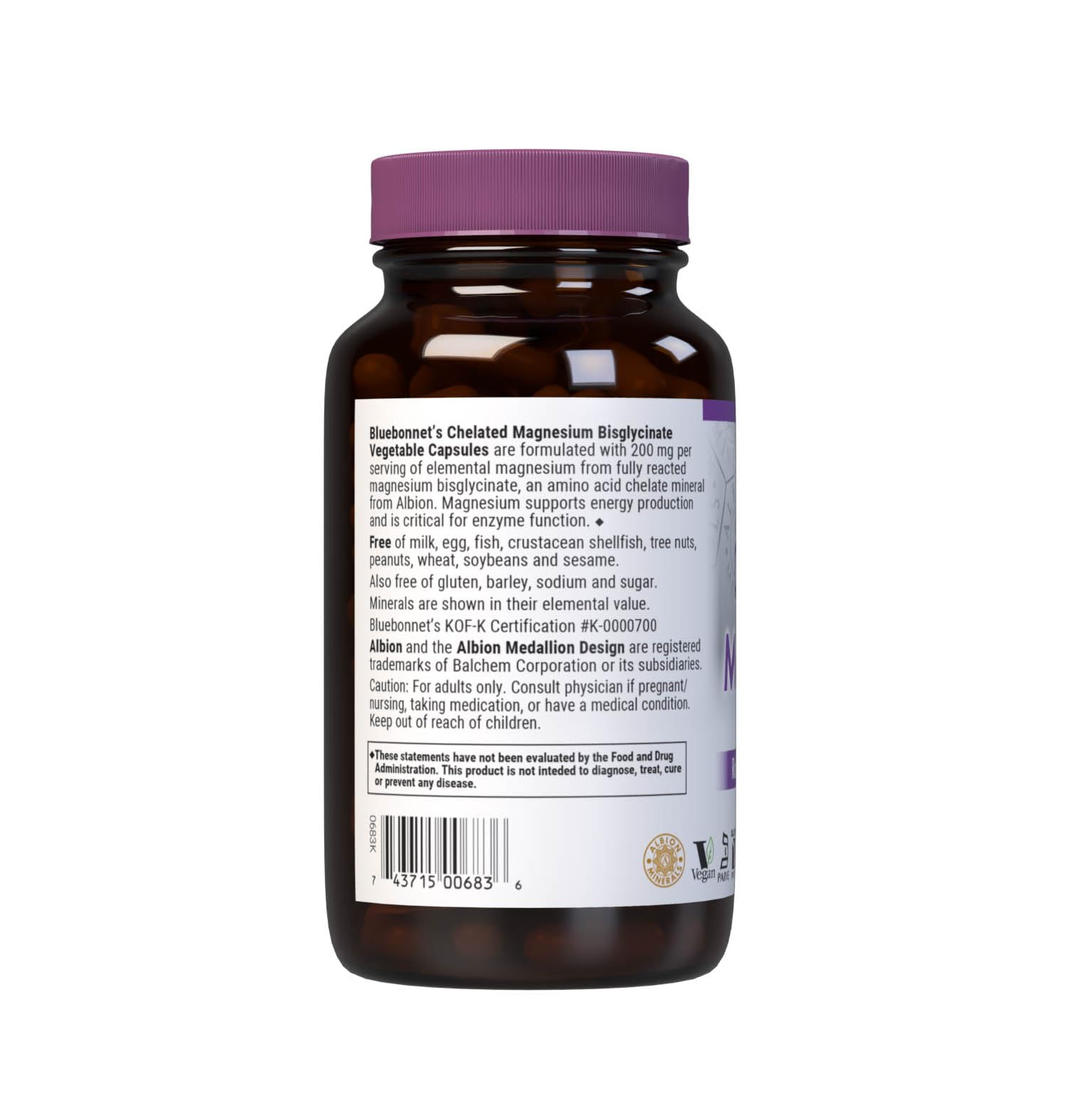 BlueBonnet Magnesium Bisglycinate Chelate 200 mg vegetable capsules
