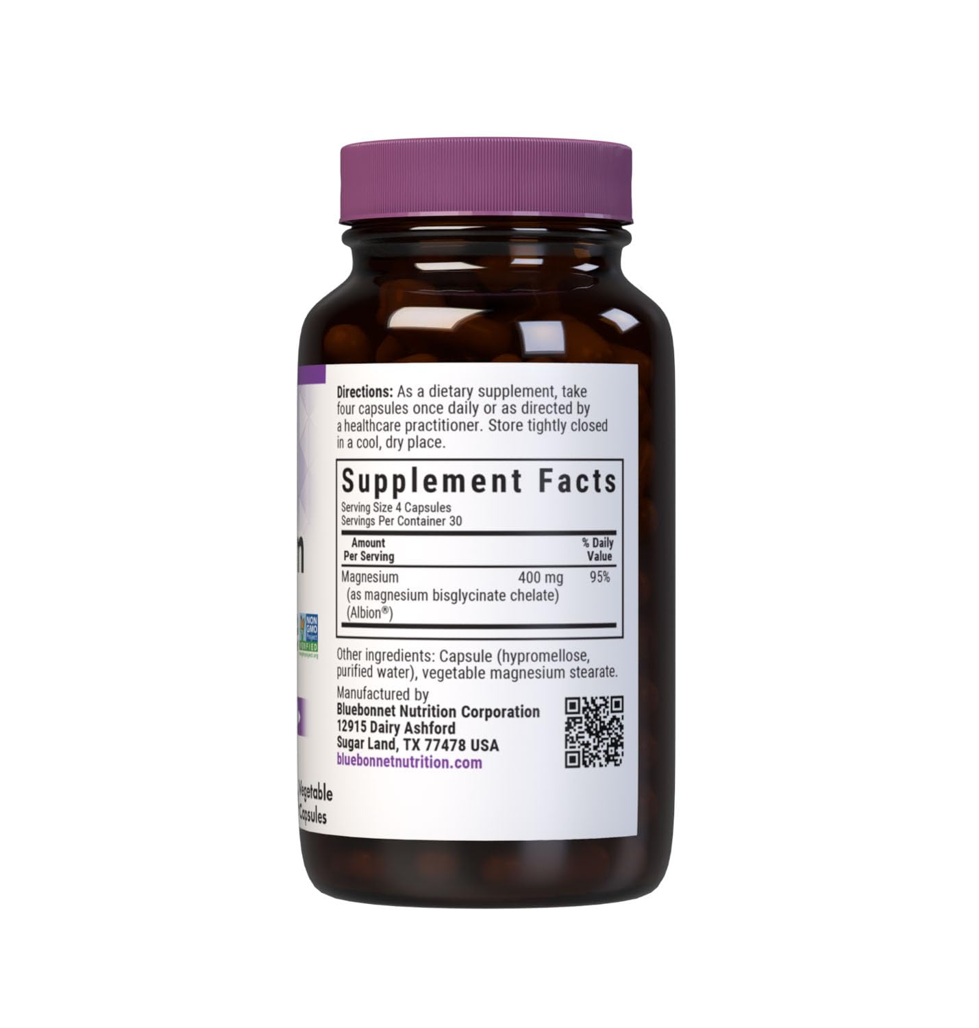 BlueBonnet Magnesium Glycinate 400mg capsules side view
