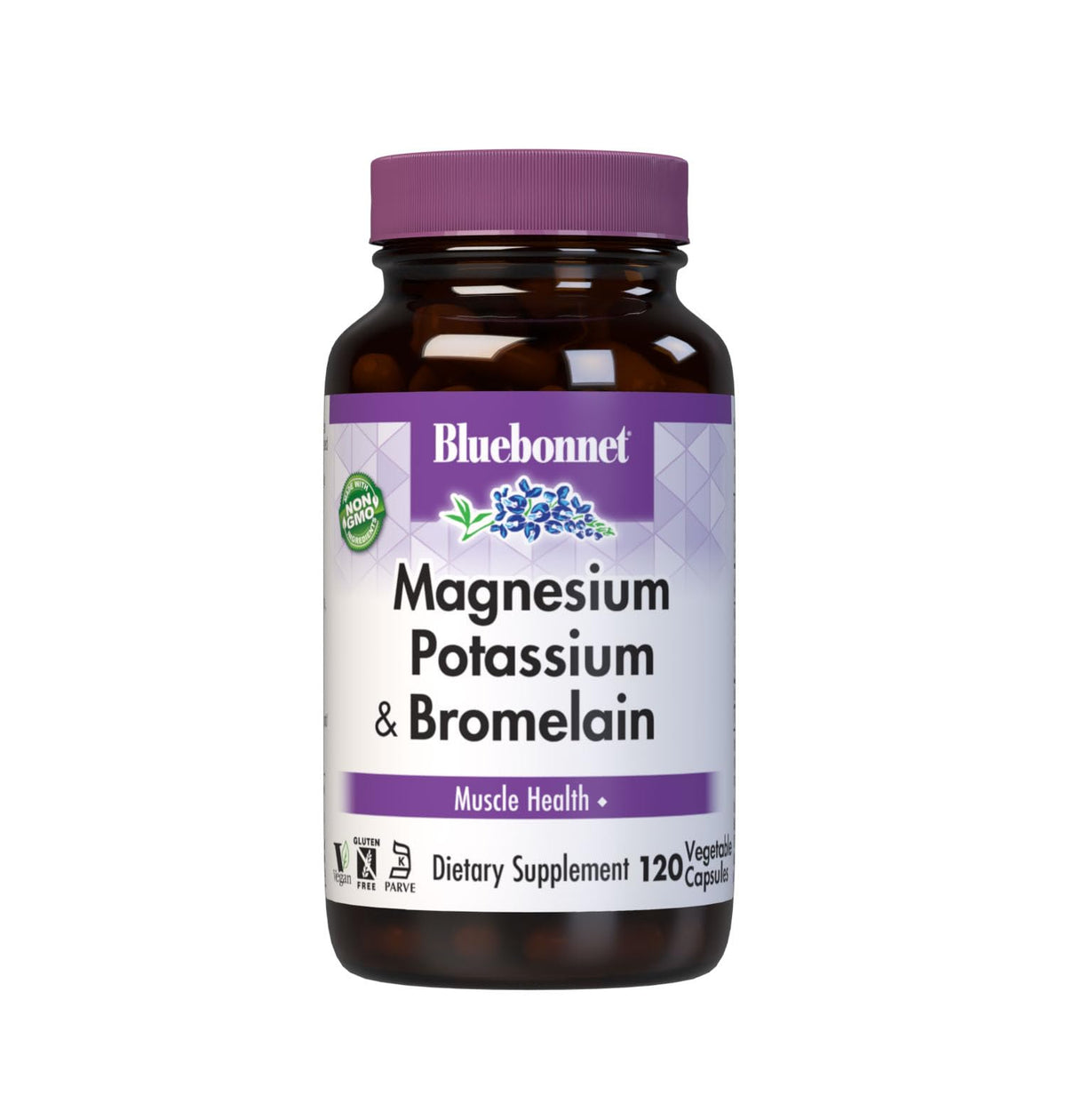 BlueBonnet Magnesium Potassium & Bromelain Vegetable Capsules front view