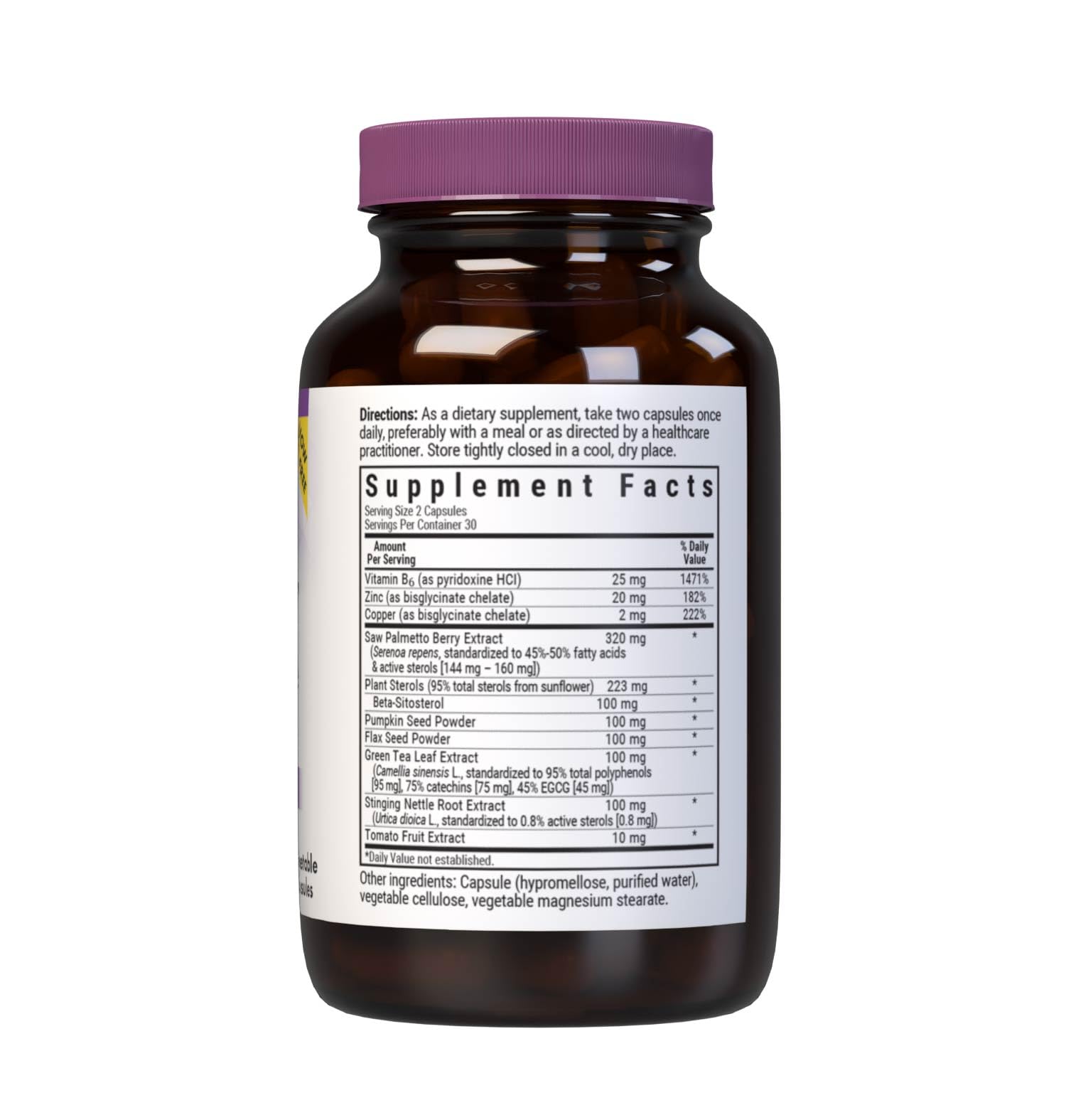 BlueBonnet Men's Prostate Support Supplement label close-up showing ingredients