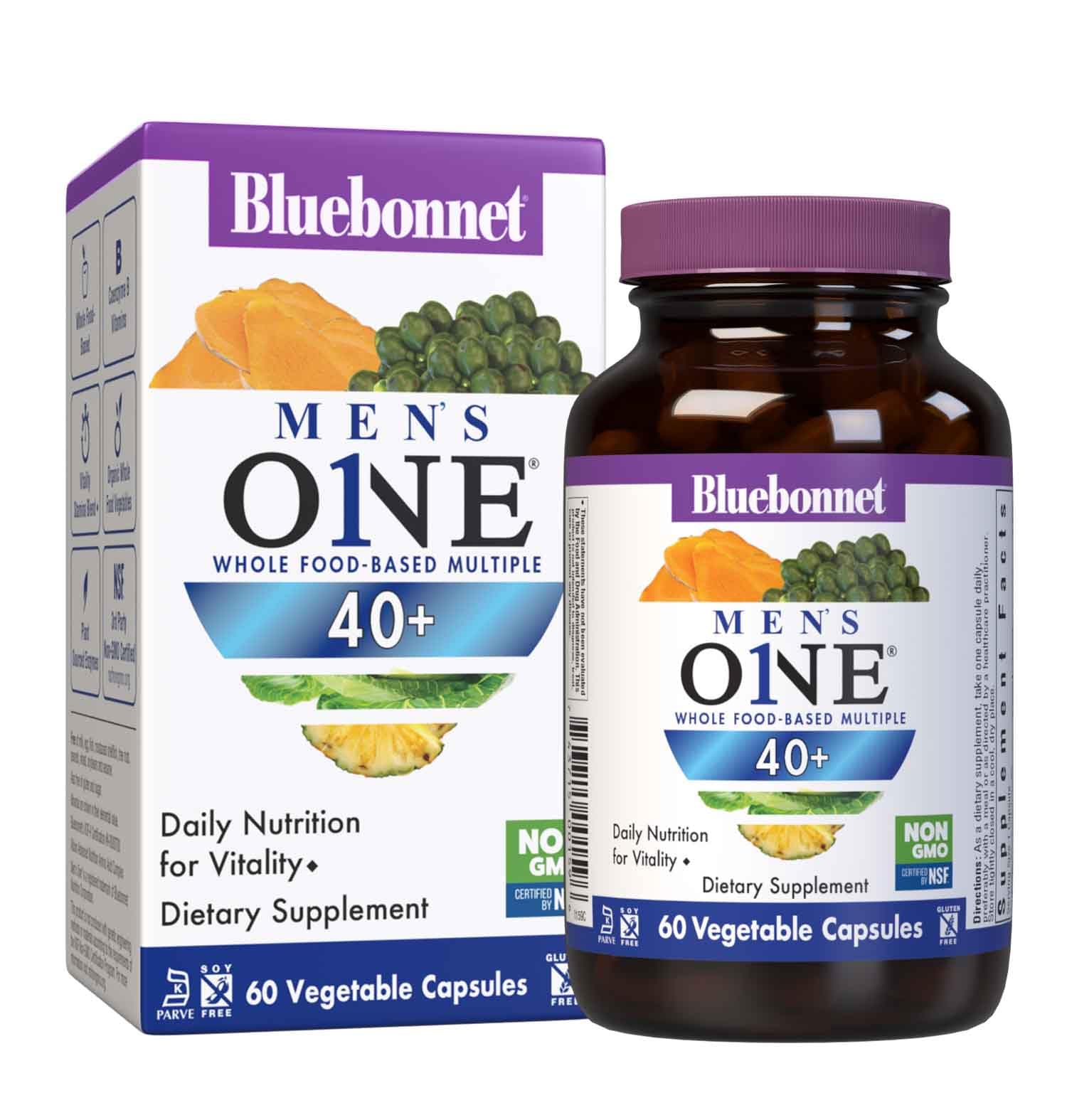 BlueBonnet Mens' ONE 40+ Multivitamin 60 vegetable capsules front view