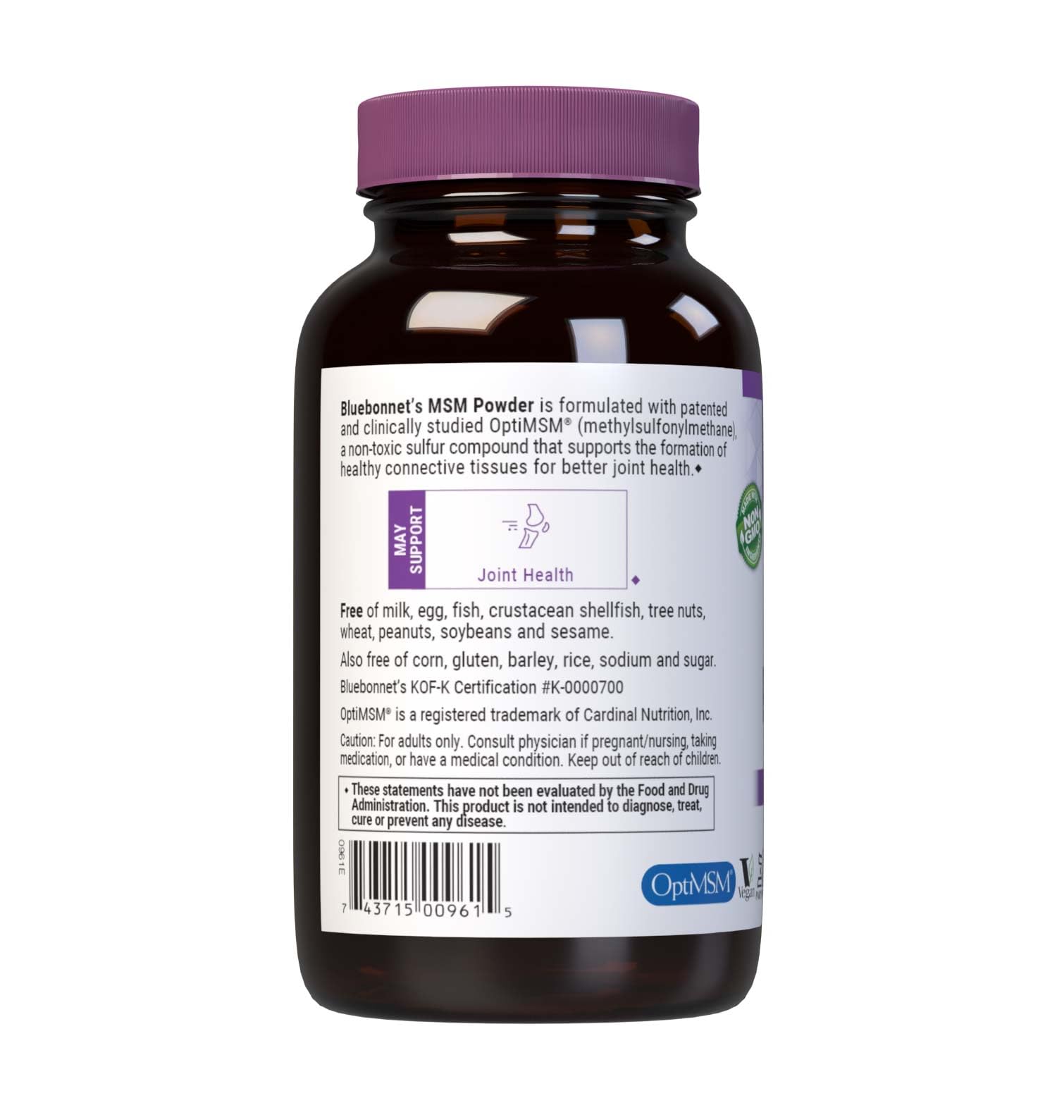 BlueBonnet MSM Supplement 2600mg packaging on a wooden surface