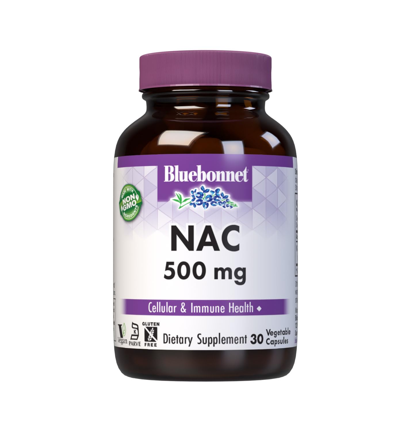 BlueBonnet N-Acetyl-L-Cysteine 500 mg vegetable capsules front view