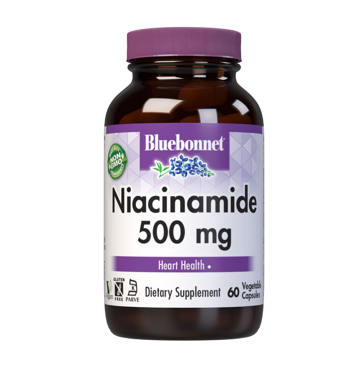 BlueBonnet Niacinamide 500mg vegetable capsules front view