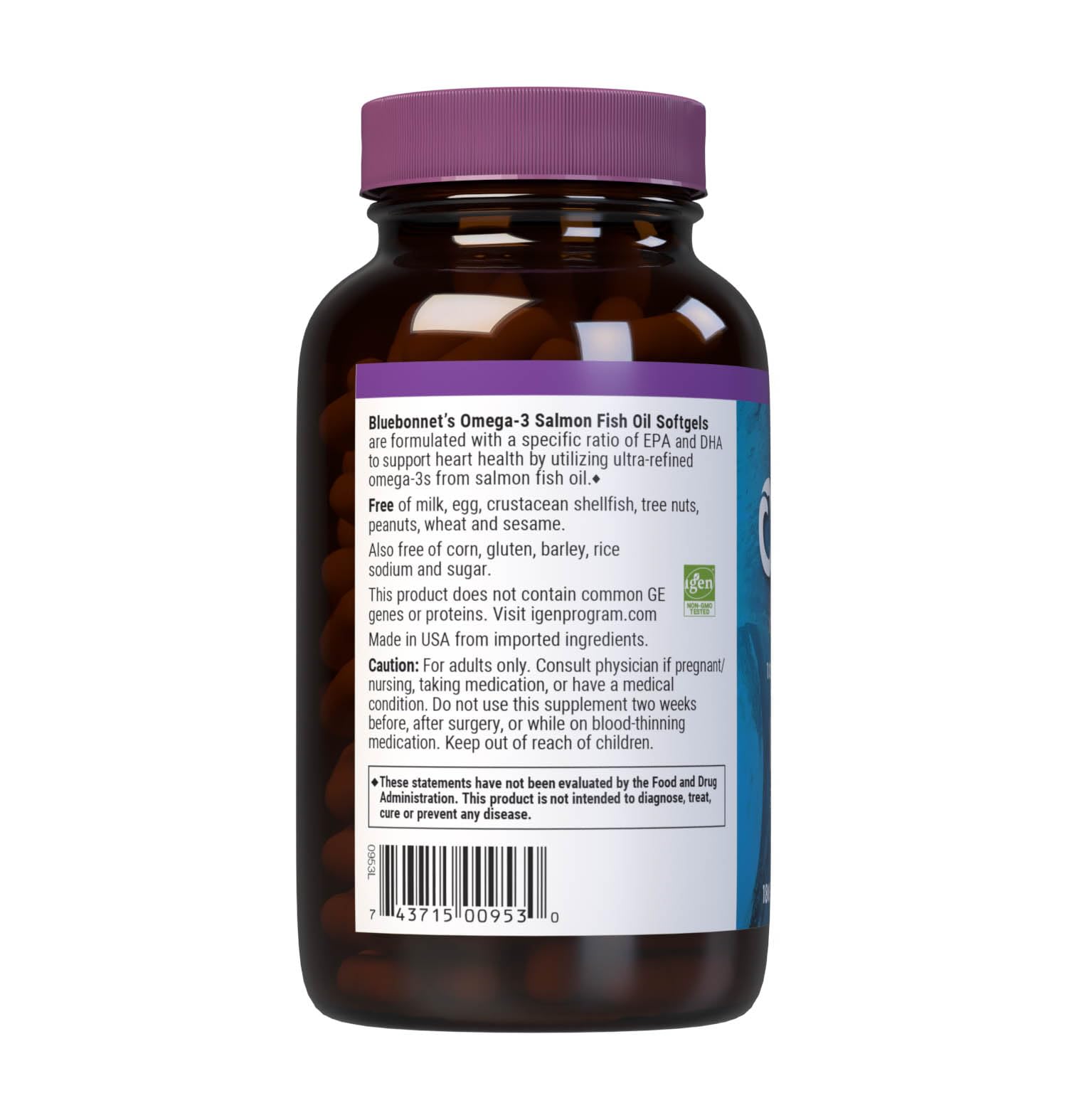 BlueBonnet Omega-3 Fish Oil 1000 mg softgel bottle side view