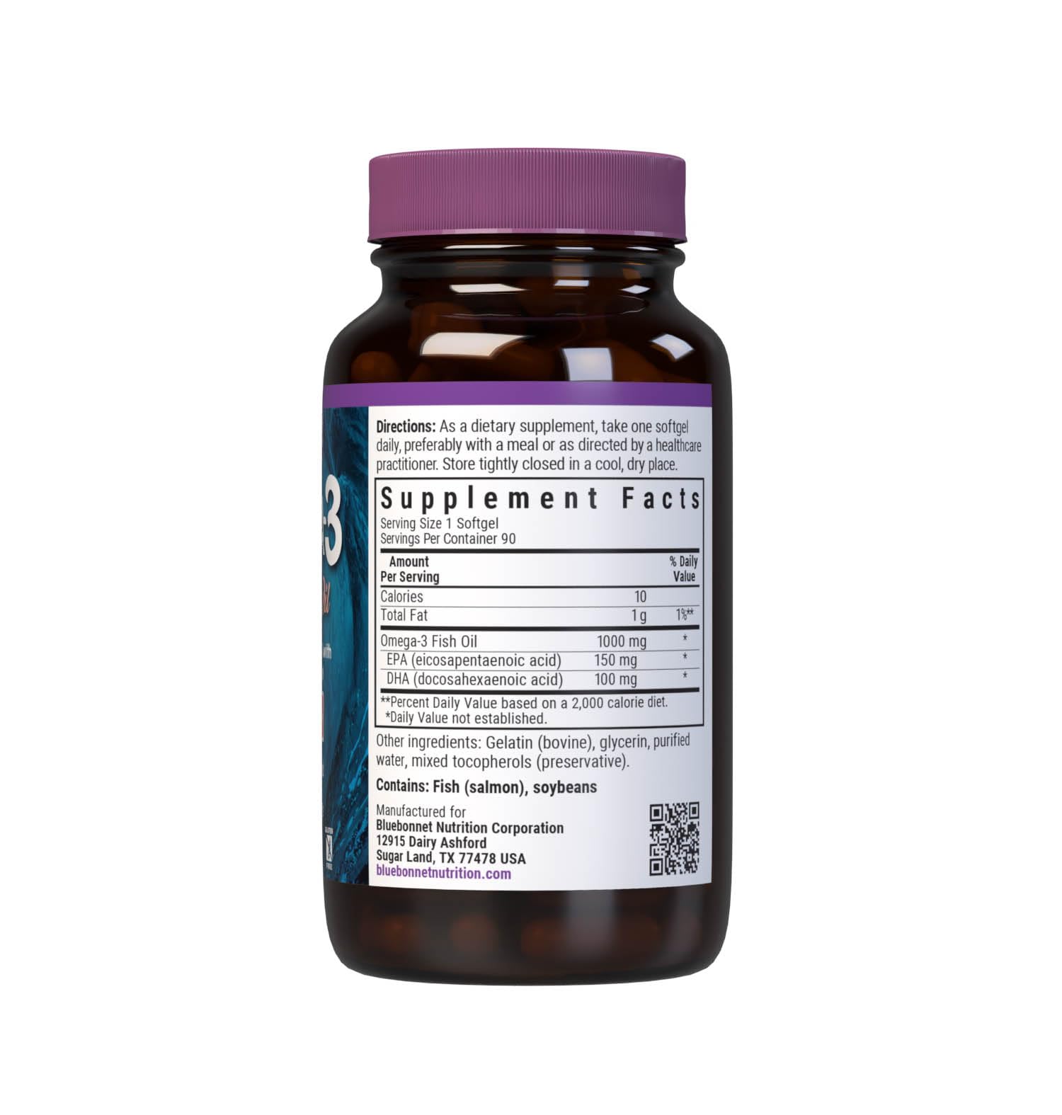 BlueBonnet Omega-3 Salmon Oil Softgels 1000mg bottle side view