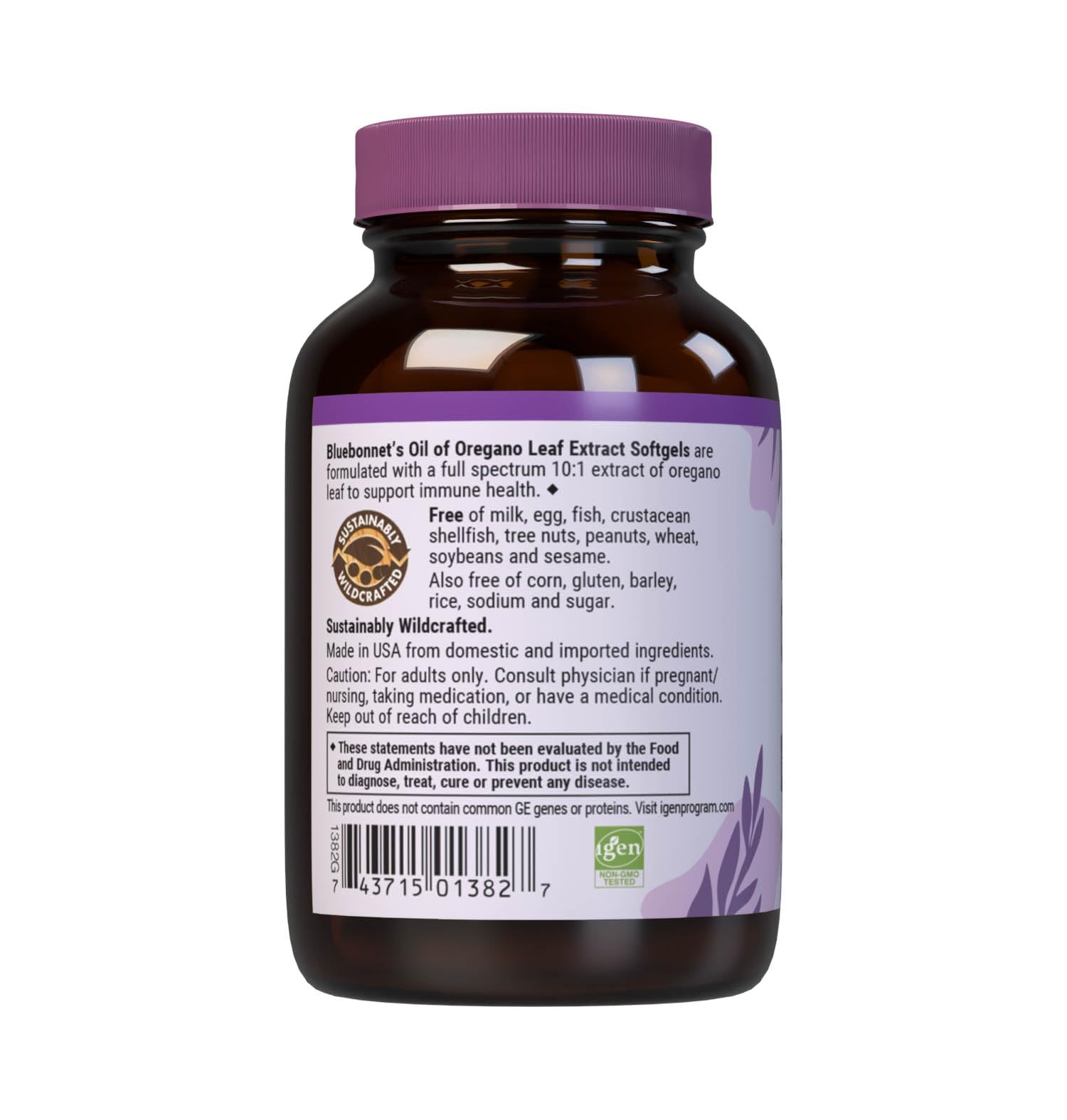 BlueBonnet Oregano Oil Softgels 150mg with ingredients list