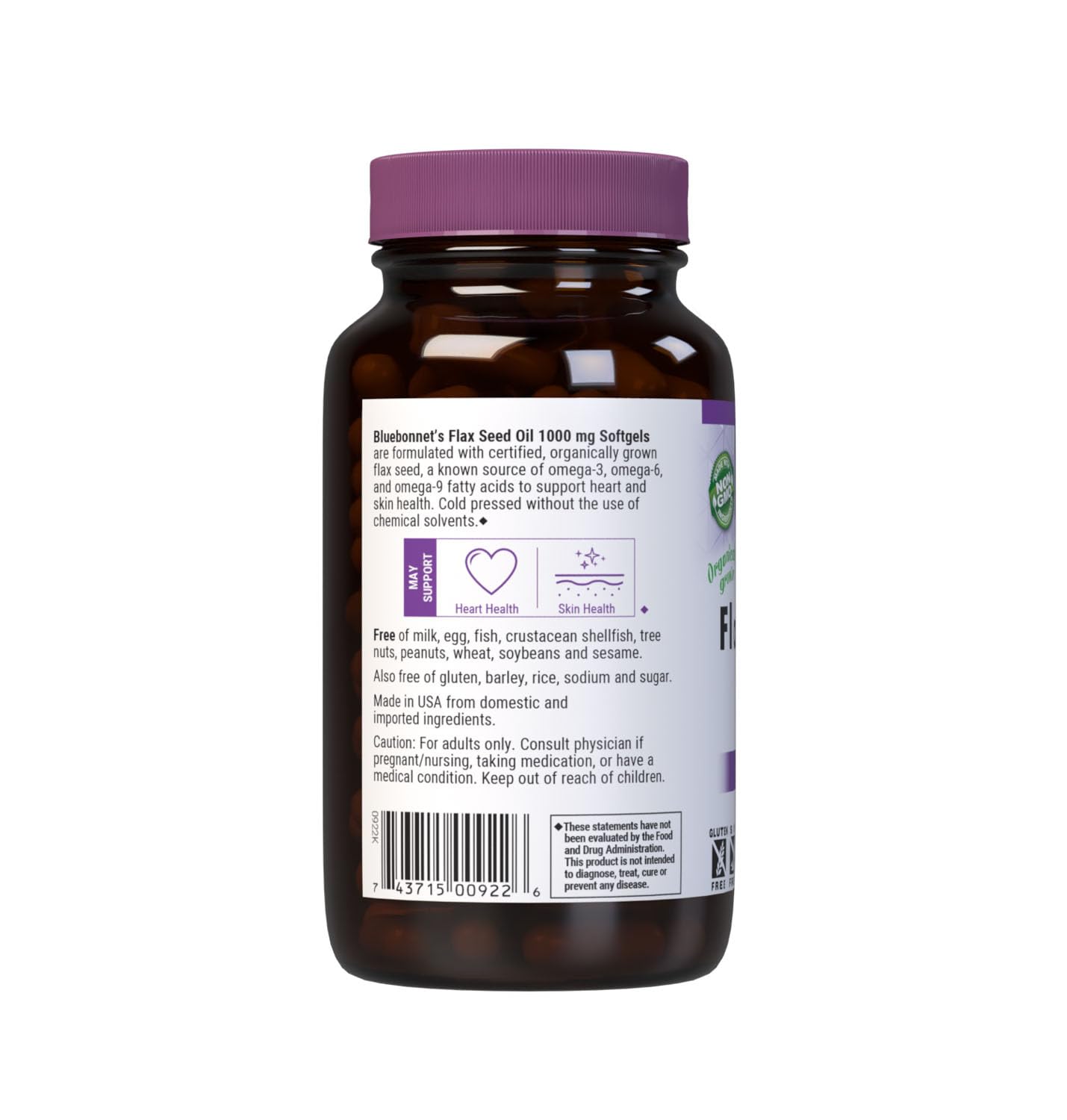 BlueBonnet Organic Flax Seed Oil Softgels with softgels displayed
