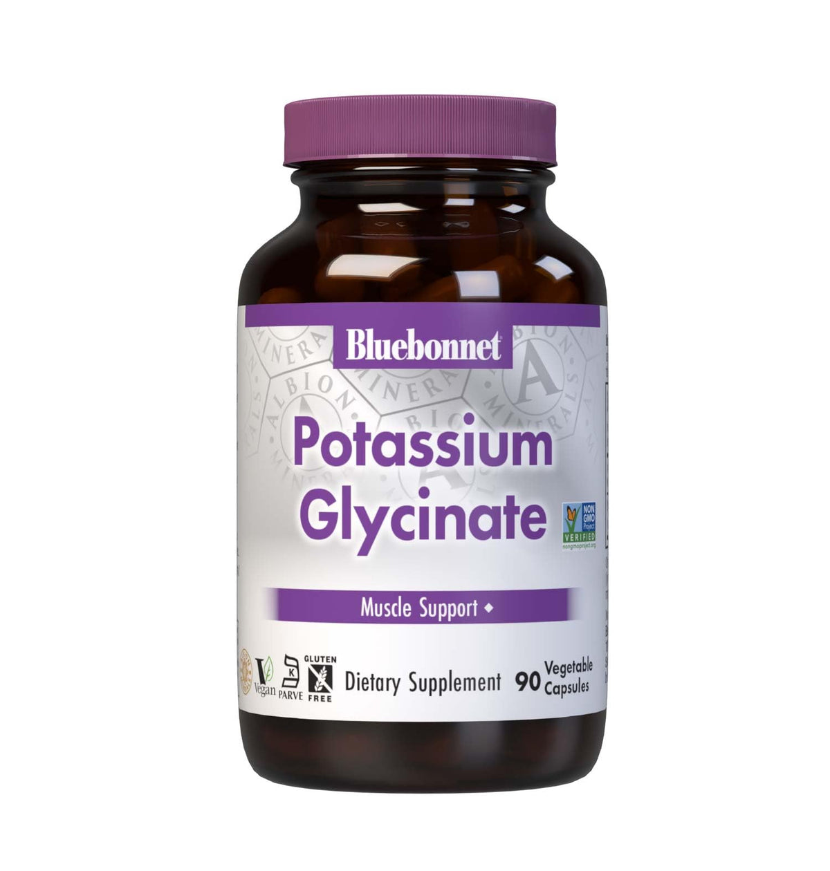 BlueBonnet Potassium Glycinate Complex 99mg vegetable capsules front view