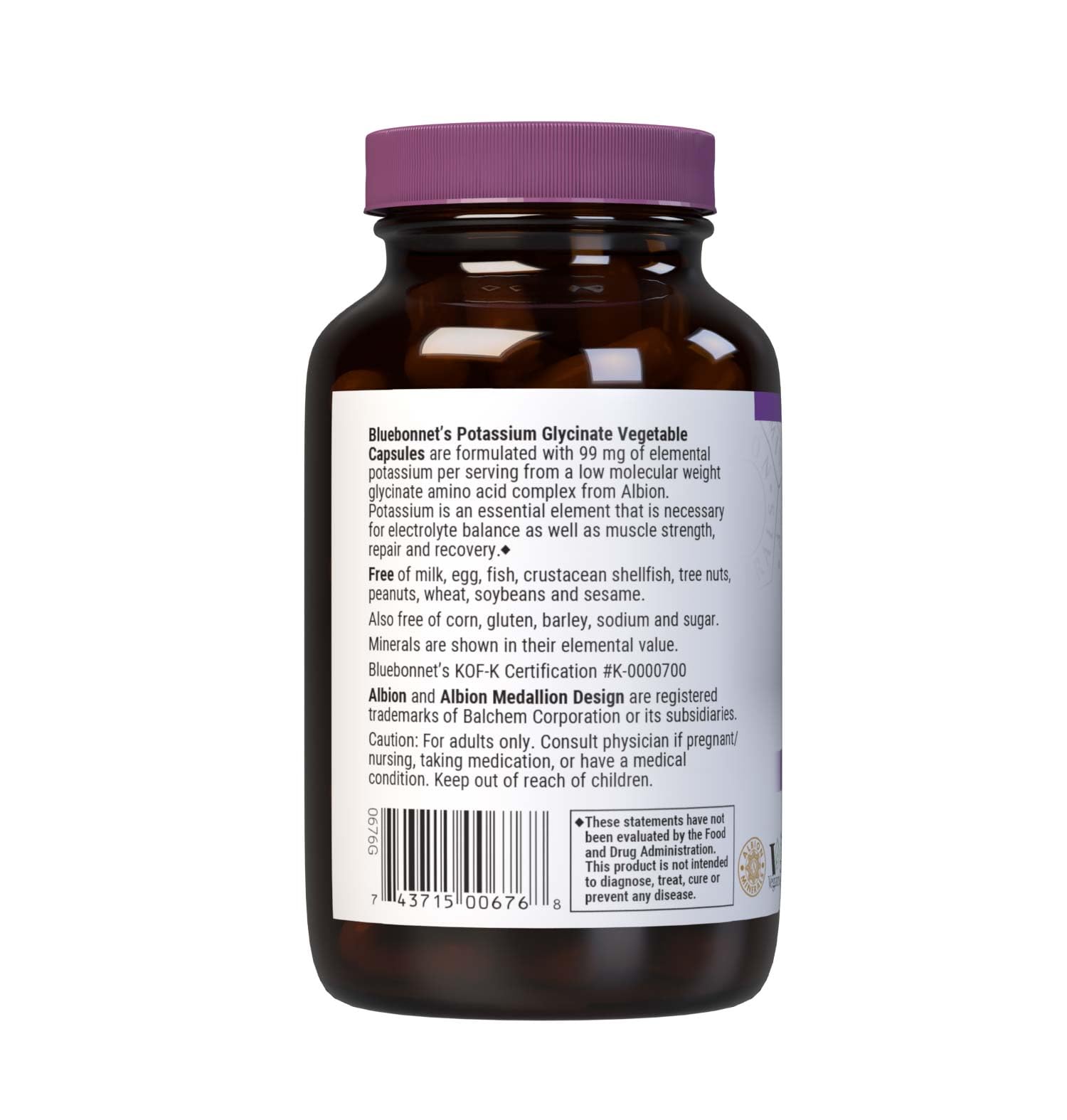 BlueBonnet Potassium Glycinate Complex capsules on a wooden surface