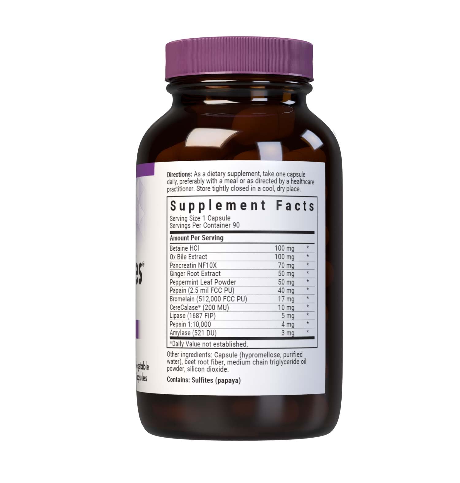BlueBonnet Power-Zymes 90 Vegetable Capsules side view