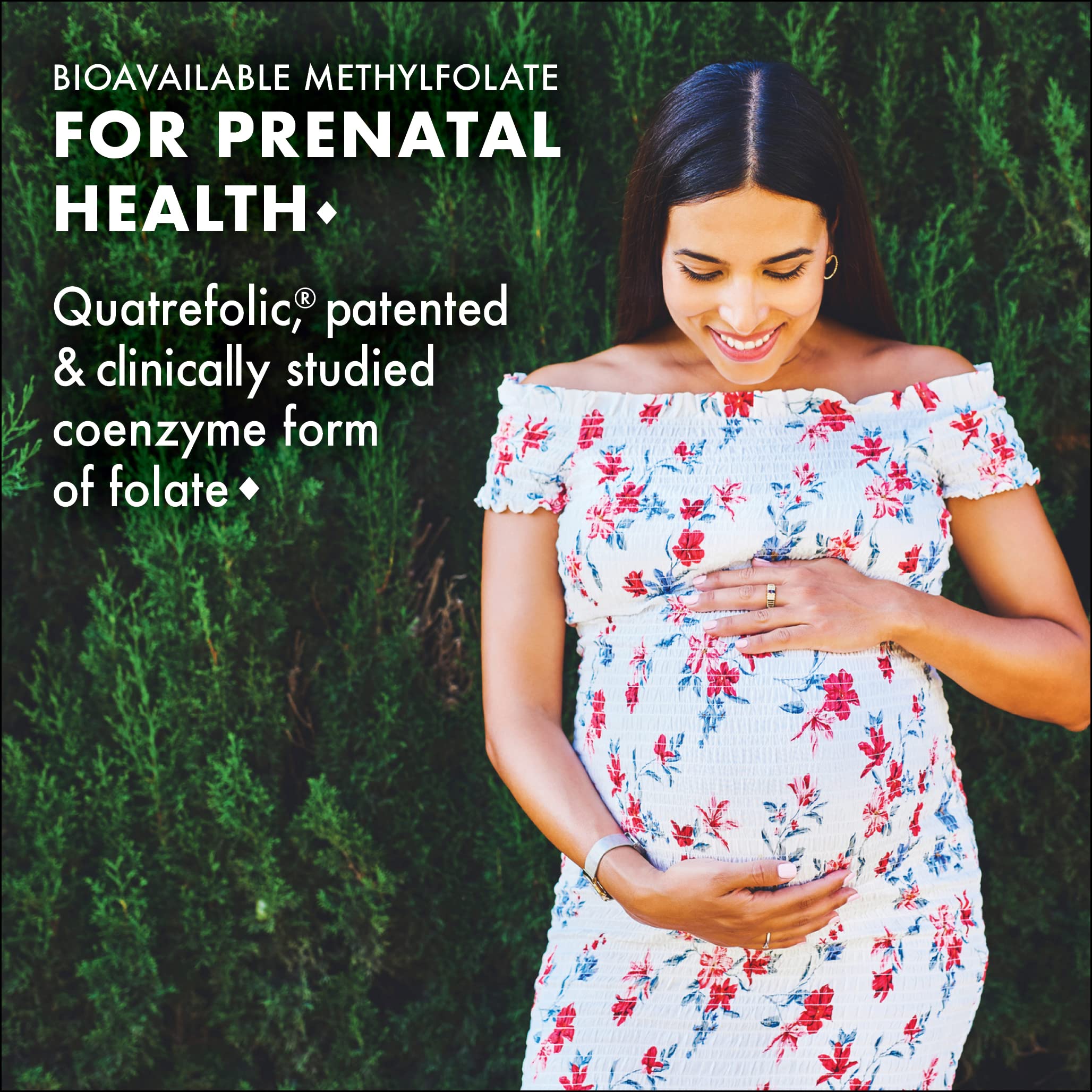 BlueBonnet Prenatal Vitamins 800mcg Quatrefolic capsules on table