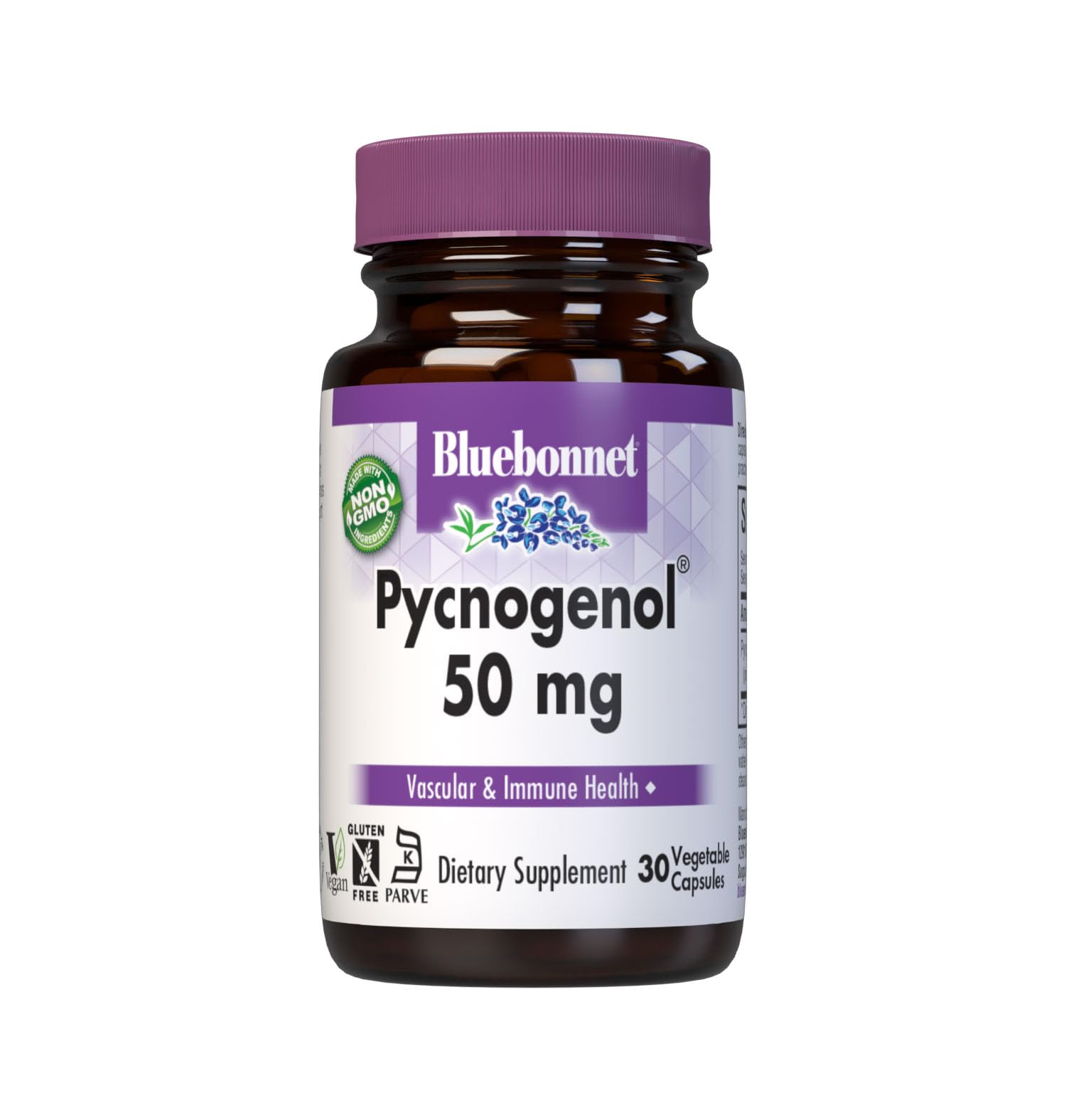 BlueBonnet Pycnogenol 50 mg Capsules front view with packaging