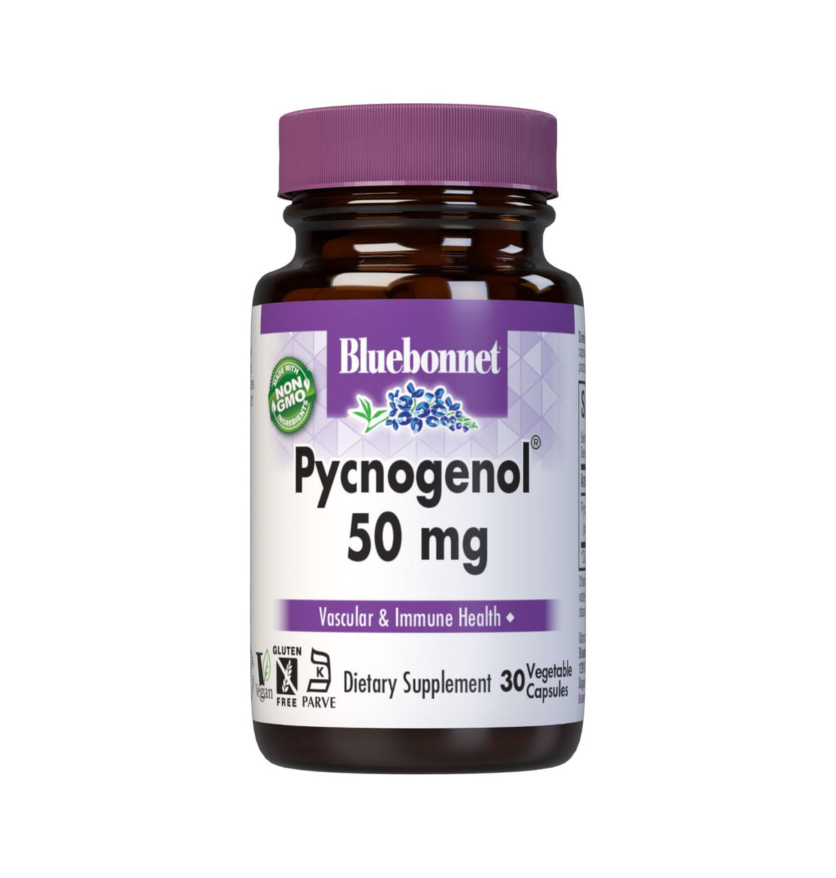 BlueBonnet Pycnogenol 50 mg Capsules front view with packaging