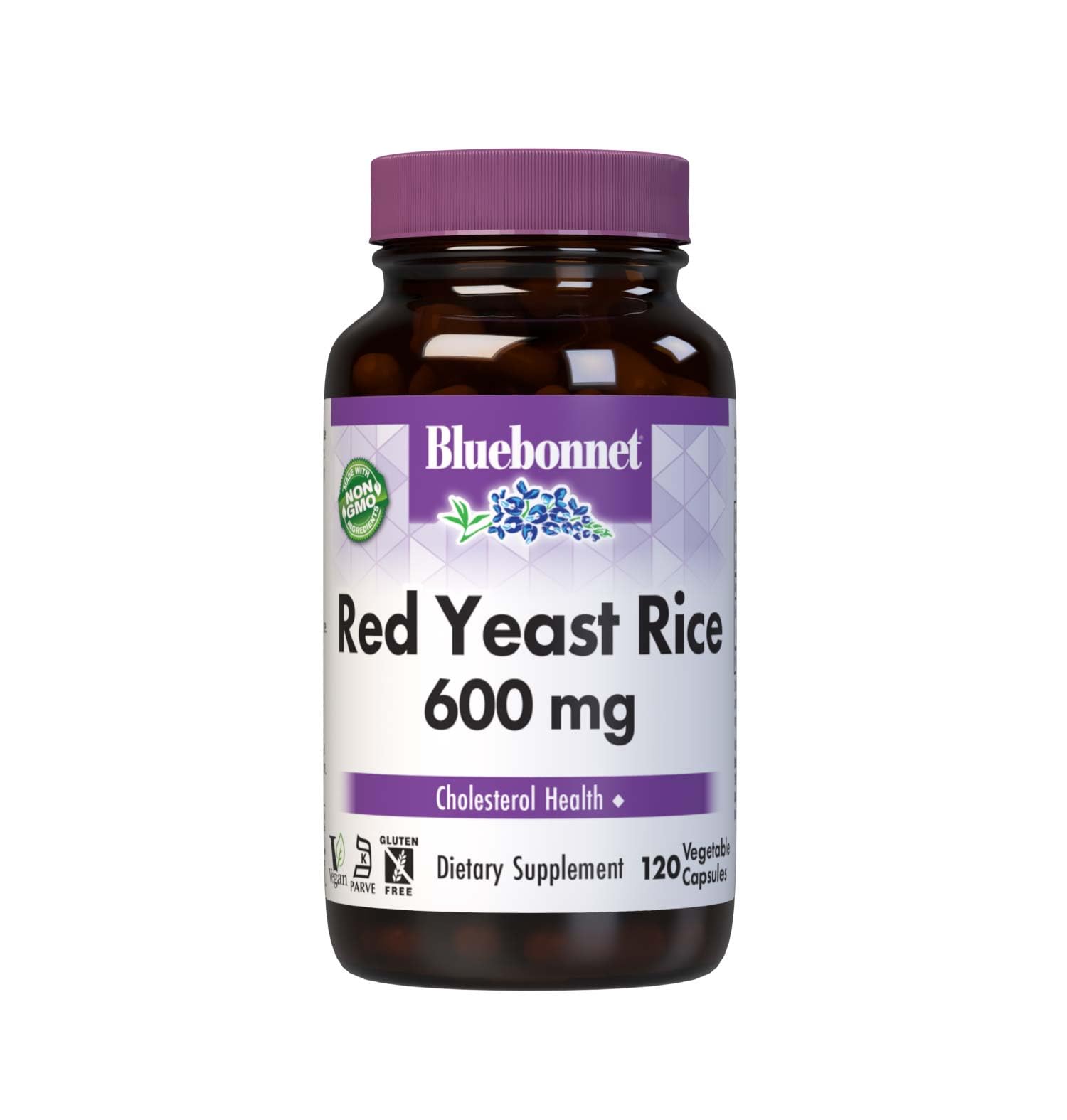BlueBonnet Red Yeast Rice 600 mg Vegetable Capsules bottle front view