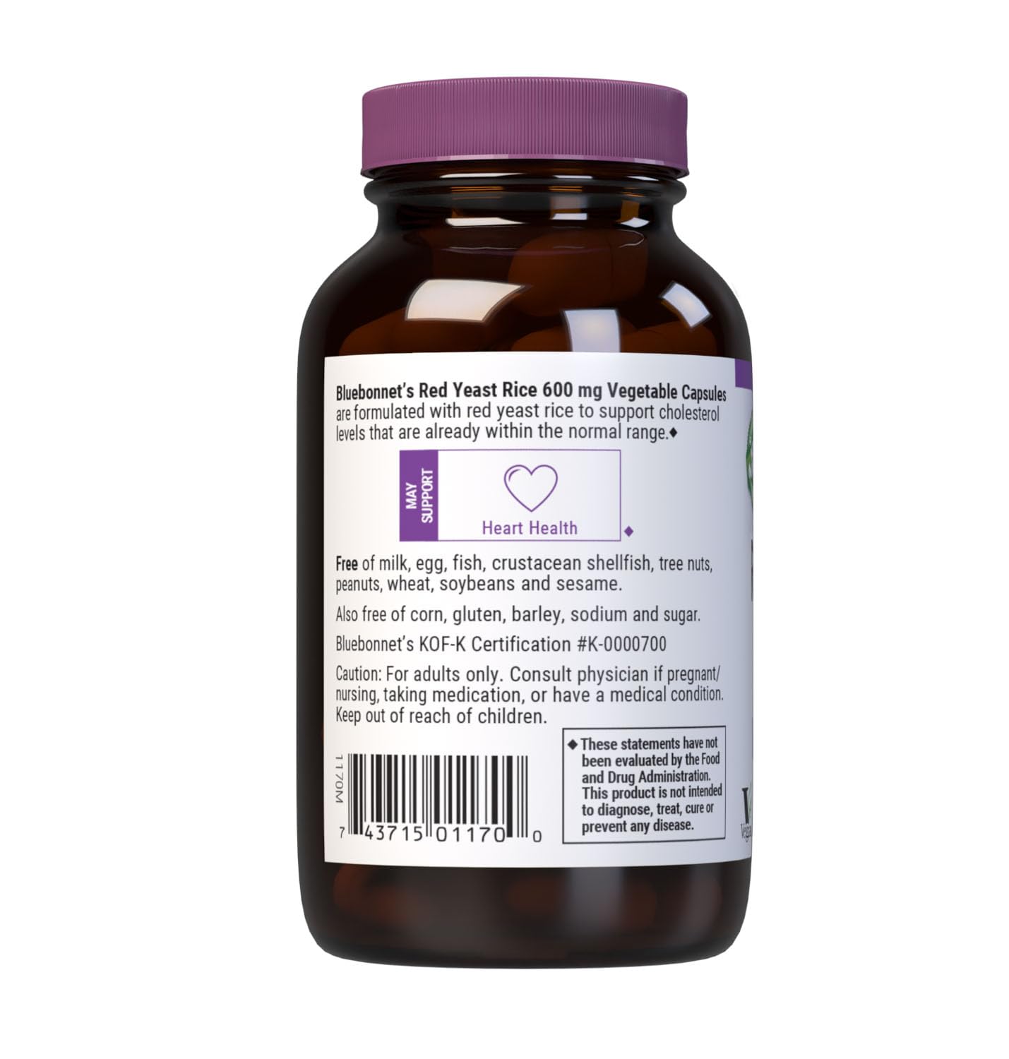 BlueBonnet Red Yeast Rice 600 mg Vegetable Capsules packaging