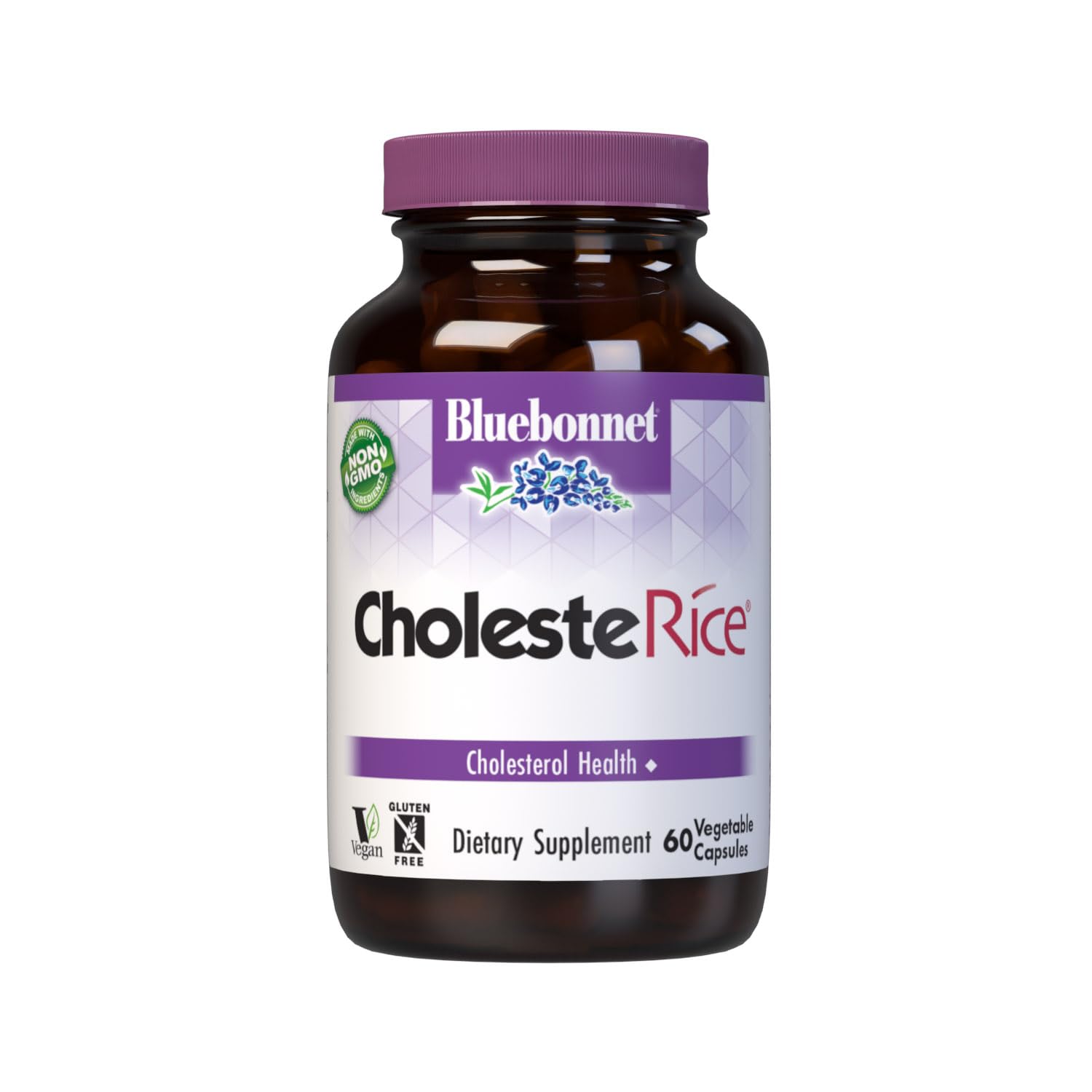 BlueBonnet Red Yeast Rice Supplement 60 Vegetable Capsules front view