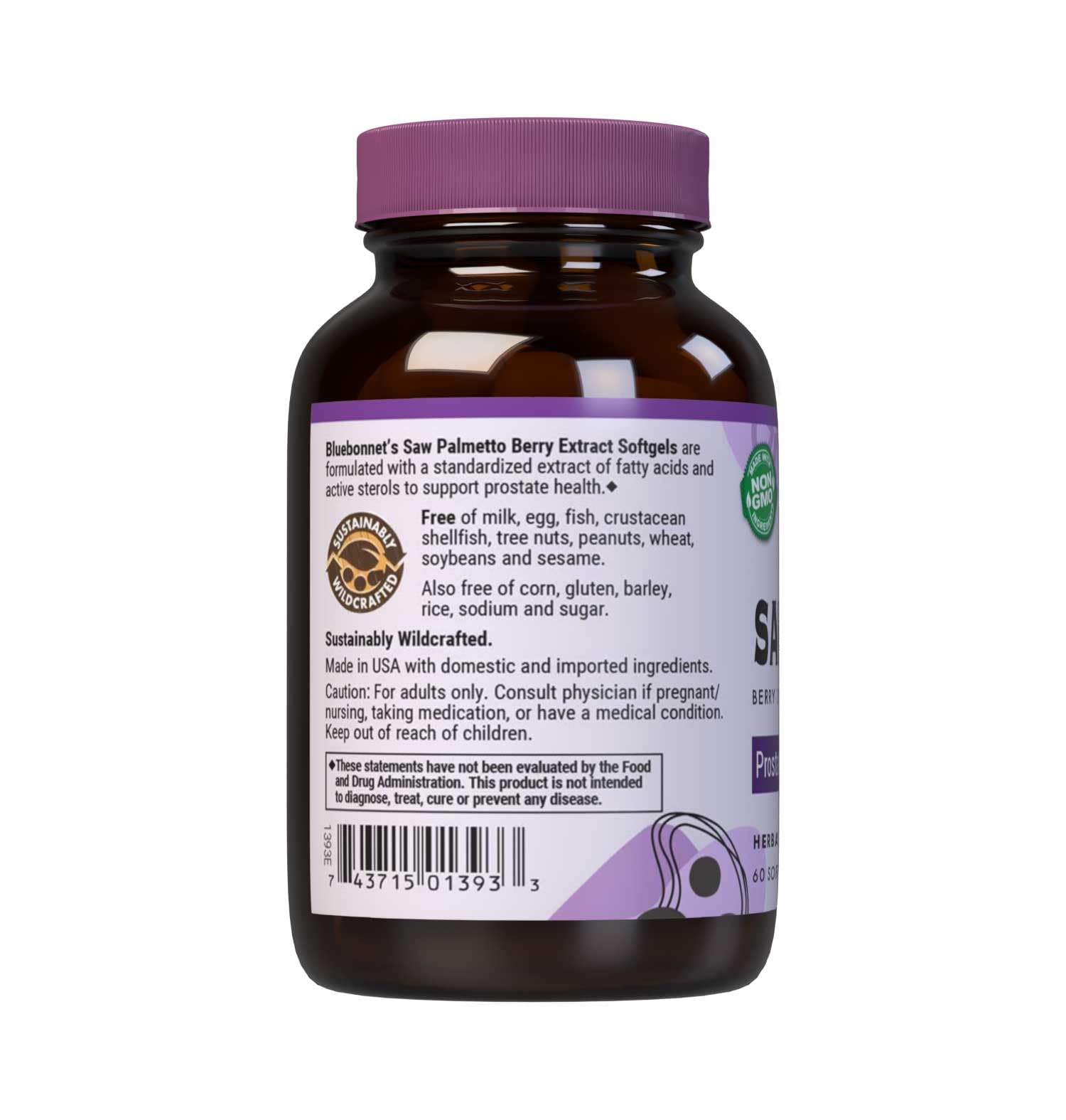 BlueBonnet Saw Palmetto softgels side view of bottle