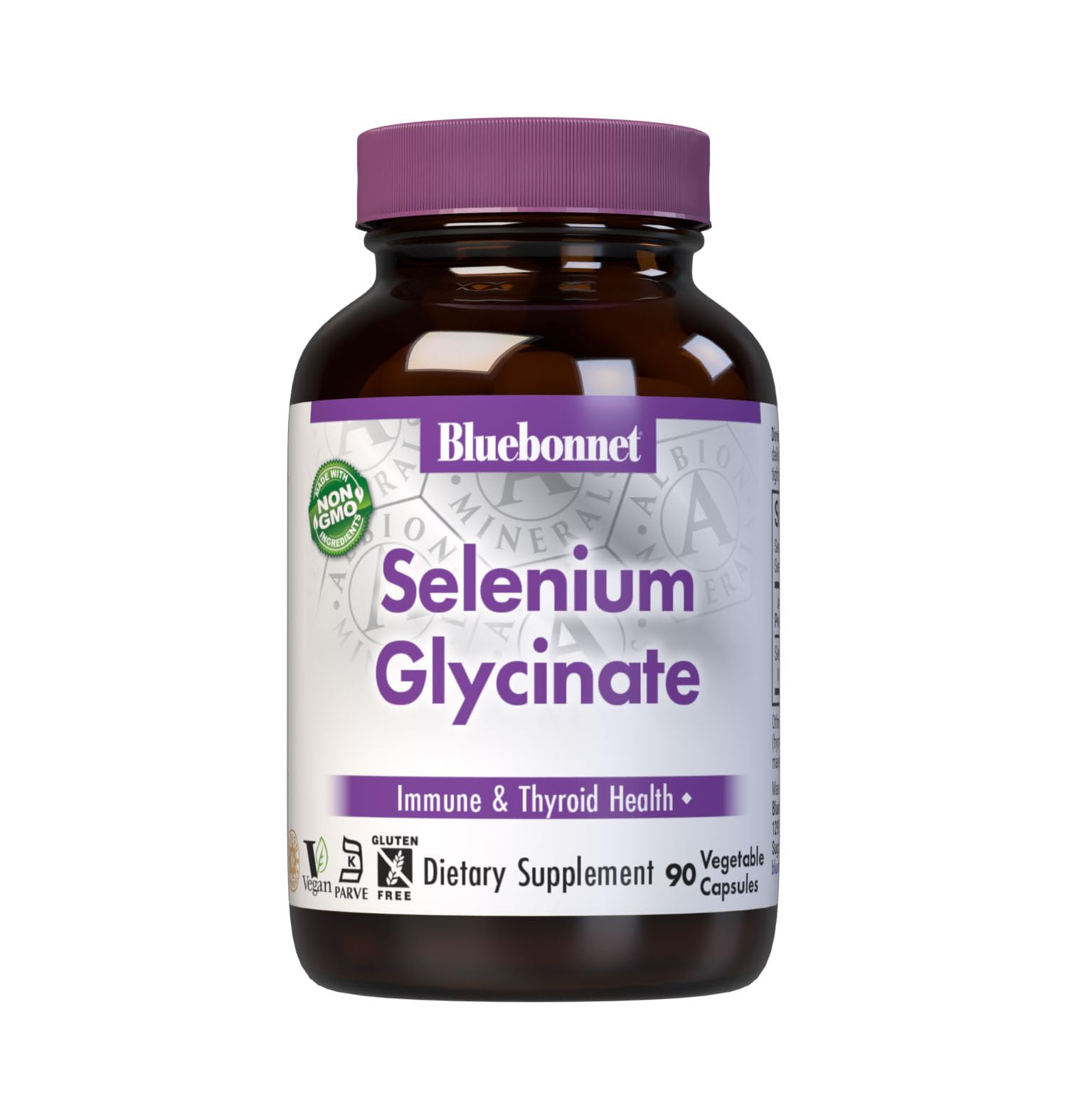 BlueBonnet Selenium Glycinate 200 mcg vegetable capsules front view