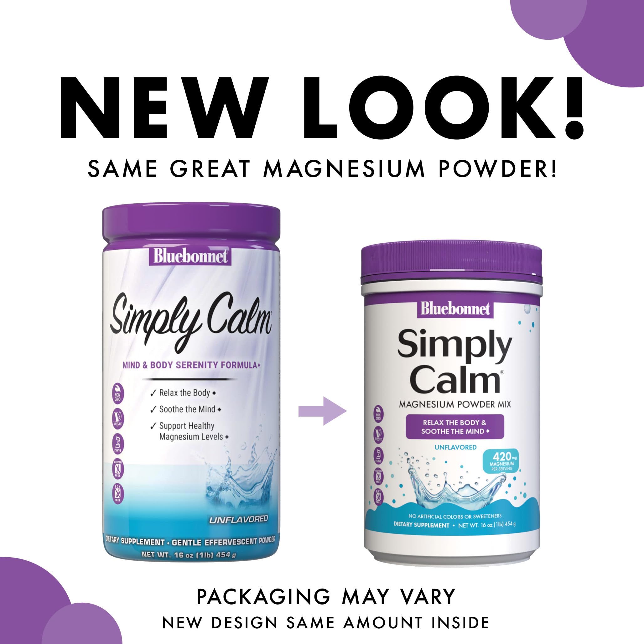 BlueBonnet Simply Calm Magnesium Powder 16 oz back view with ingredients